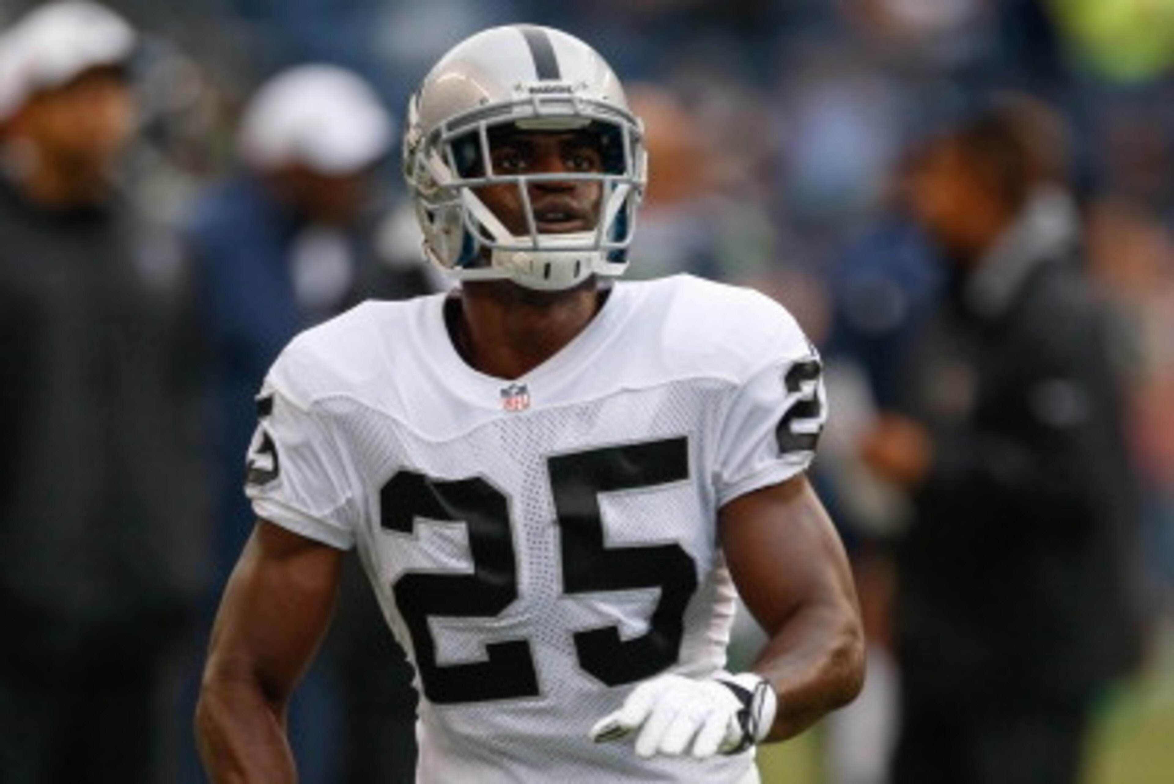 SEATTLE, WA - AUGUST 29: Cornerback DJ Hayden #25 of the Oakland Raiders warms up prior to the game against the Seattle Seahawks at CenturyLink Field on August 29, 2013 in Seattle, Washington. (Photo by Otto Greule Jr/Getty Images)