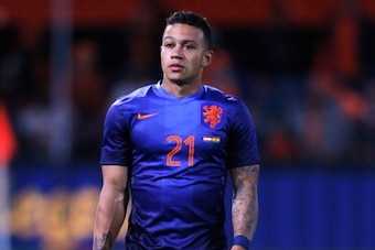 ROTTERDAM, NETHERLANDS - MAY 31:  Memphis Depay of Netherlands thanks the fans after the International Friendly match between Netherlands and Ghana at De Kuip on May 31, 2014 in Rotterdam, Netherlands.  (Photo by Dean Mouhtaropoulos/Getty Images)
