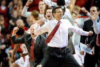 LINCOLN, NE - JANUARY 20:  Head coach Tim Miles of the Nebraska Cornhuskers reacts to a play during a game against the Ohio State Buckeyesat Pinnacle Bank Arena on January 20, 2014 in Lincoln, Nebraska. (Photo by Eric Francis/Getty Images)