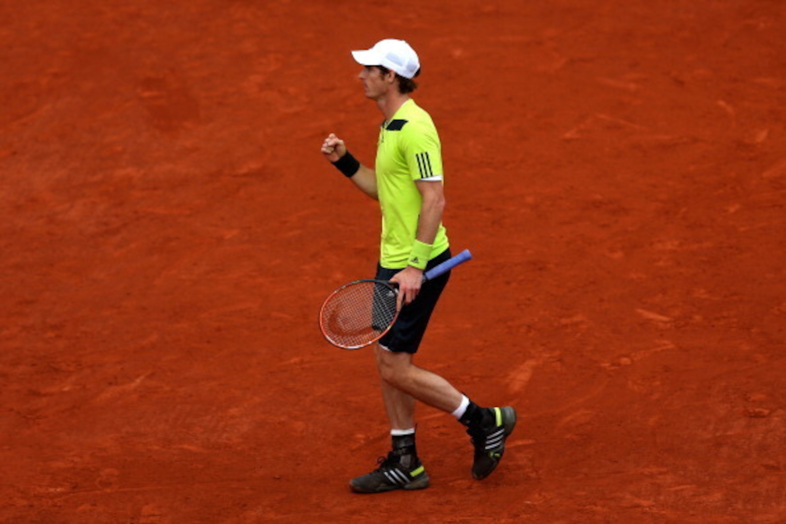 PARIS, FRANCE - JUNE 04: Andy Murray of Great Britain celebrates a point during his men's singles quarter-final match against Gael Monfils of France on day eleven of the French Open at Roland Garros on June 4, 2014 in Paris, France. (Photo by Matthew St PARIS, FRANCE - JUNE 04: Andy Murray of Great Britain celebrates a point during his men's singles quarter-final match against Gael Monfils of France on day eleven of the French Open at Roland Garros on June 4, 2014 in Paris, France. (Photo by Matthew St