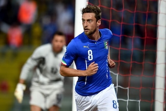 PERUGIA, ITALY - JUNE 04:  Claudio Marchisio of Italy celebrates scoring the first goal during the international friendly match between Italy and Luxembourg on June 4, 2014 in Perugia, Italy.  (Photo by Claudio Villa/Getty Images)