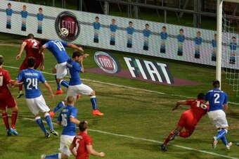 PERUGIA, ITALY - JUNE 04:  Maxime Chanot #2 of Luxembourg scores his teams first goal  during the international friendly match between Italy and Luxembourg on June 4, 2014 in Perugia, Italy.  (Photo by Dino Panato/Getty Images)