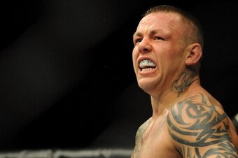 GOLD COAST, AUSTRALIA - DECEMBER 15:  Ross Pearson stands in the octagon during the Lightweight bout between George Sotiropoulos and Ross Pearson at Gold Coast Convention and Exhibition Centre on December 15, 2012 on the Gold Coast, Australia.  (Photo by 