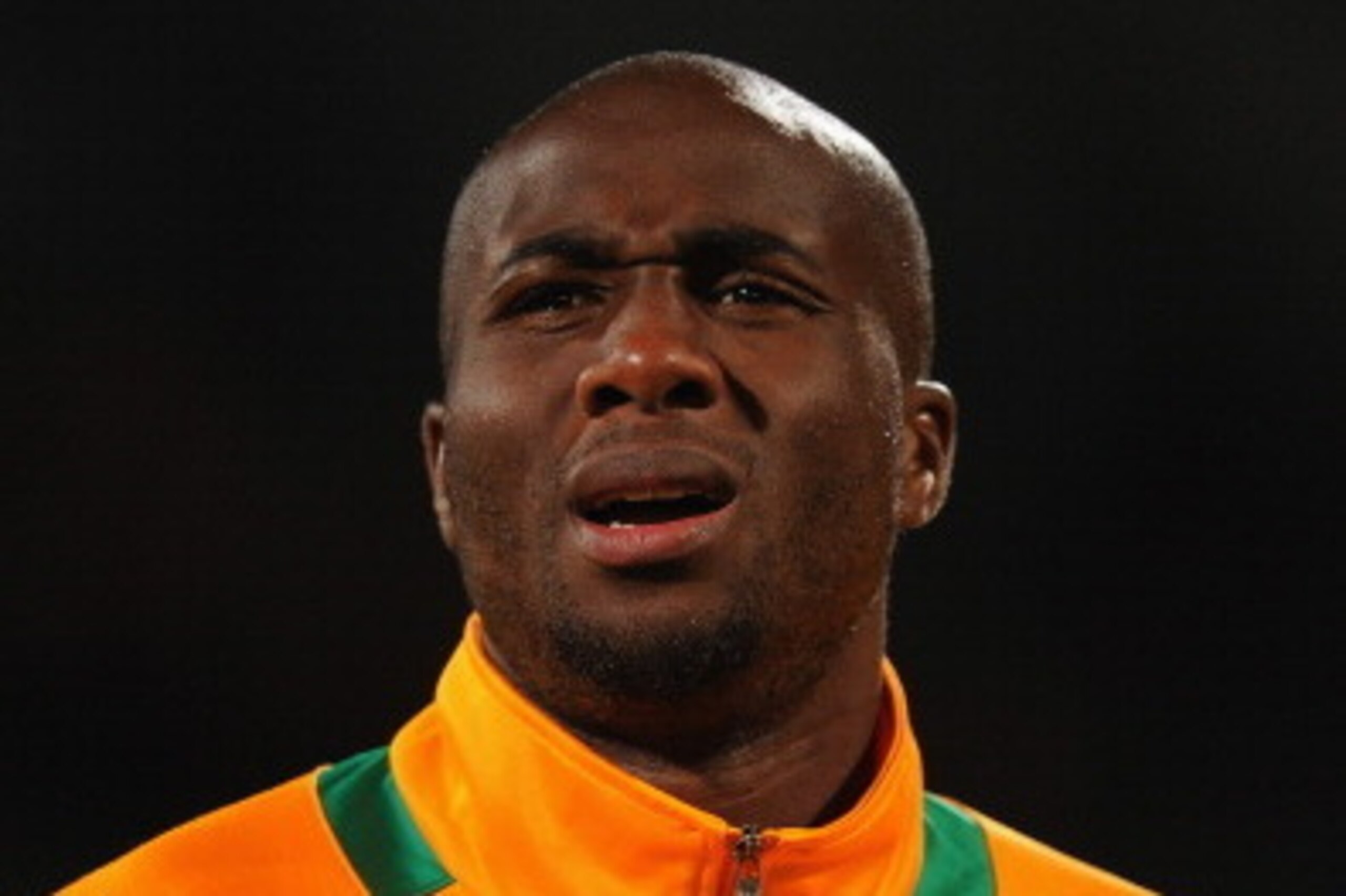 CASABLANCA, MOROCCO - NOVEMBER 16:  Souleymane Bamba of Ivory Coast lines up for the National Anthem ahead of the FIFA 2014 World Cup Qualifier Play-off Second Leg between Senegal and Ivory Coast at Stade Mohammed V on November 16, 2013 in Casablanca, Mor
