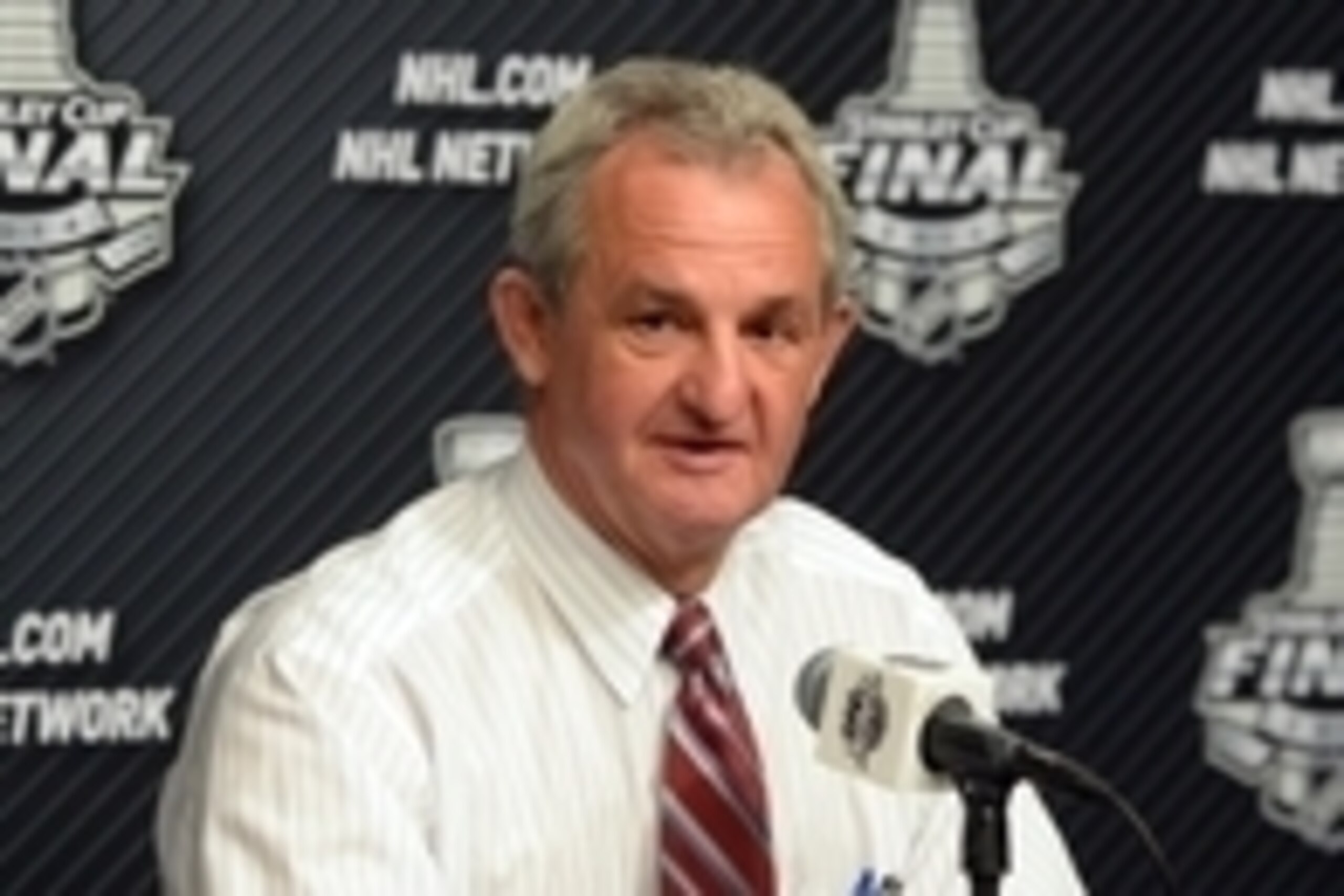 Jun 4, 2014; Los Angeles, CA, USA; Los Angeles Kings head coach Darryl Sutter speaks at a press conference after game one of the 2014 Stanley Cup Final against the New York Rangers at Staples Center. Mandatory Credit: Kirby Lee-USA TODAY Sports