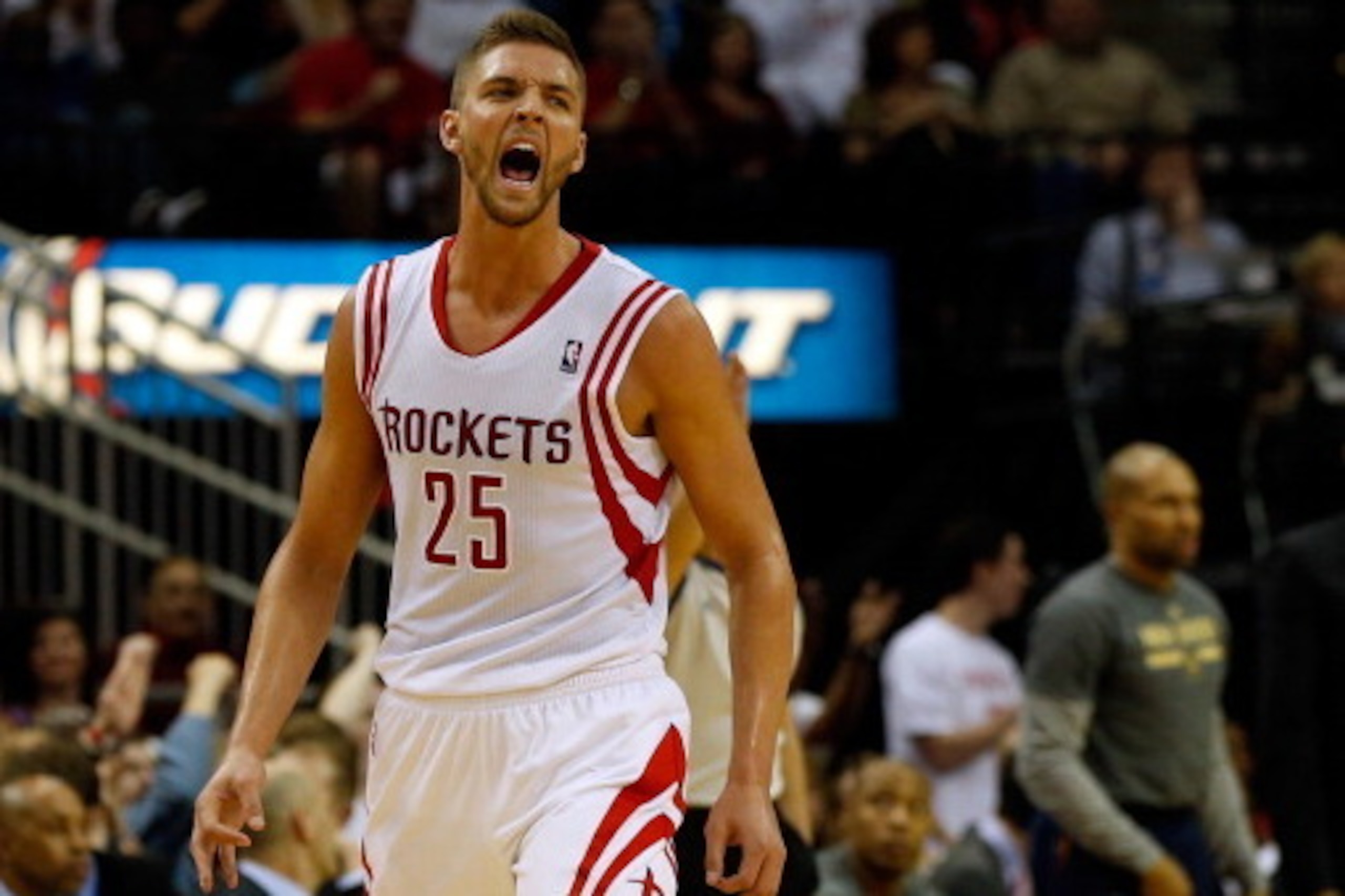 HOUSTON, TX - APRIL 04: Chandler Parsons #25 of the Houston Rockets reacts after hitting a three pointer in the third period against the Oklahoma City Thunder during a game at the Toyota Center on April 4, 2014 in Houston, Texas. NOTE TO USER: User expre HOUSTON, TX - APRIL 04: Chandler Parsons #25 of the Houston Rockets reacts after hitting a three pointer in the third period against the Oklahoma City Thunder during a game at the Toyota Center on April 4, 2014 in Houston, Texas. NOTE TO USER: User expre
