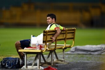 WASHINGTON, DC - JUNE 04:  Diego Costa of Spain looks on during a training session of the Spain National Team at the Robert F. Kennedy Stadium on June 4, 2014 in Washington, DC.  (Photo by David Ramos/Getty Images)