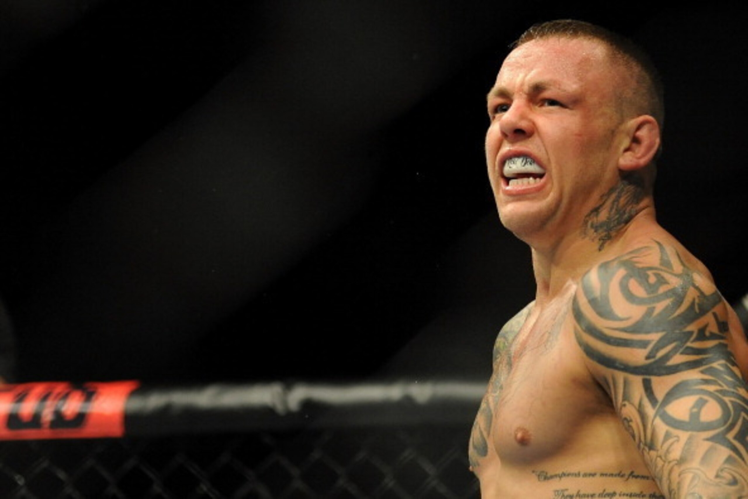 GOLD COAST, AUSTRALIA - DECEMBER 15:  Ross Pearson stands in the octagon during the Lightweight bout between George Sotiropoulos and Ross Pearson at Gold Coast Convention and Exhibition Centre on December 15, 2012 on the Gold Coast, Australia.  (Photo by 