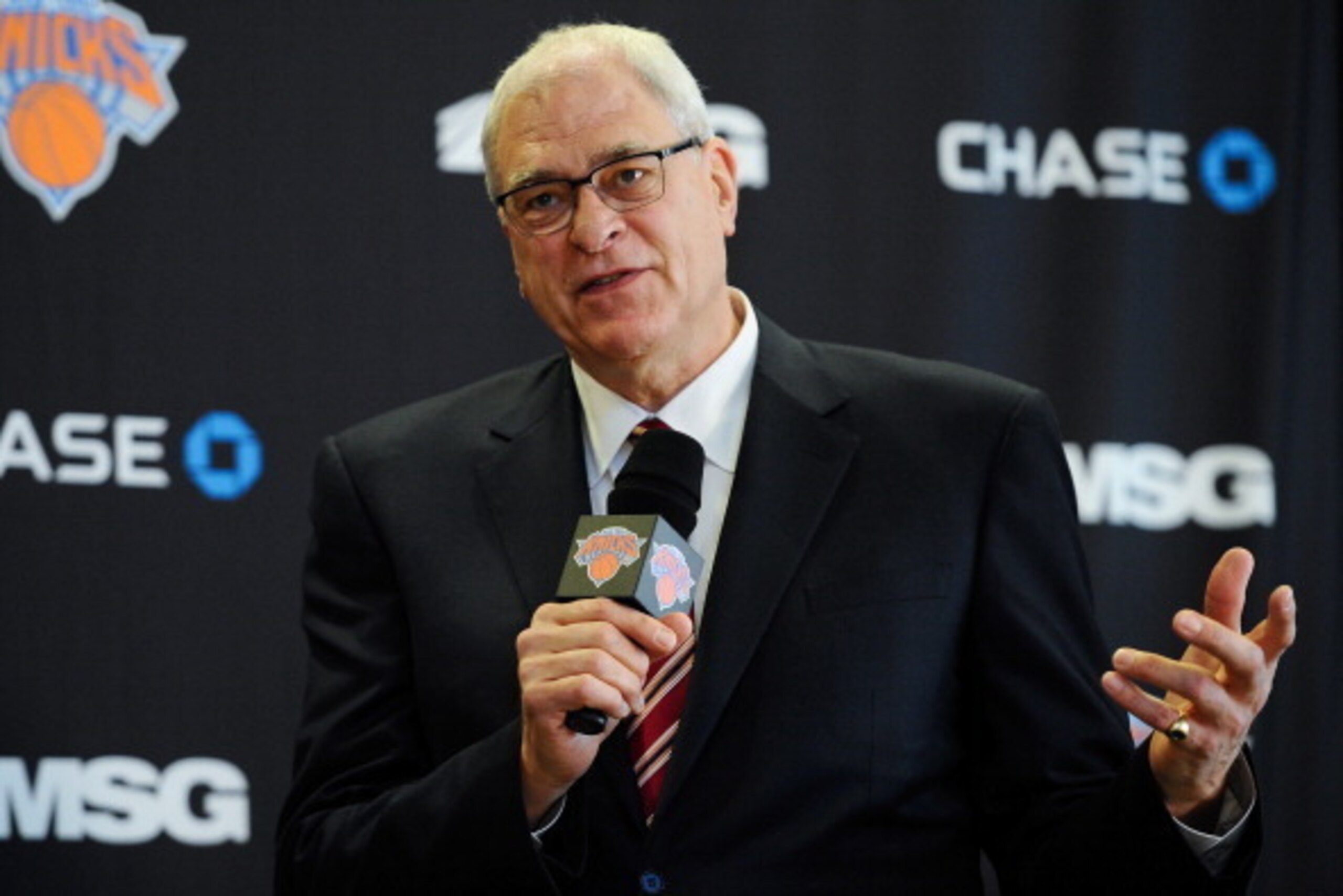 NEW YORK, NY - MARCH 18: Phil Jackson answers questions during the press conference to introduce him as President of the New York Knicks at Madison Square Garden on March 18, 2014 in New York City.  (Photo by Maddie Meyer/Getty Images)