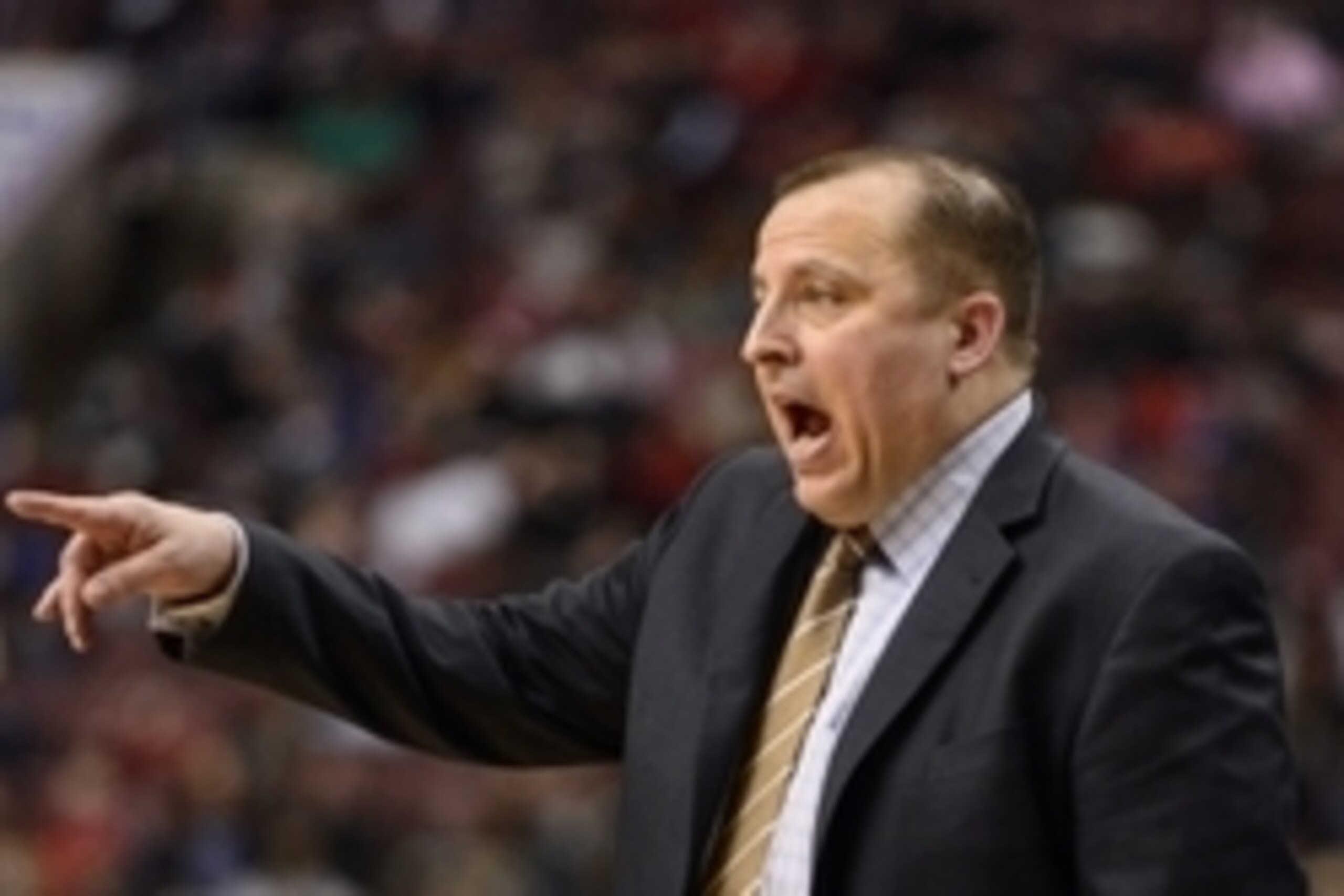 Mar 19, 2014; Philadelphia, PA, USA; Chicago Bulls head coach Tom Thibodeau during the third quarter against the Philadelphia 76ers at the Wells Fargo Center. The Bulls defeated the Sixers 102-94. Mandatory Credit: Howard Smith-USA TODAY Sports