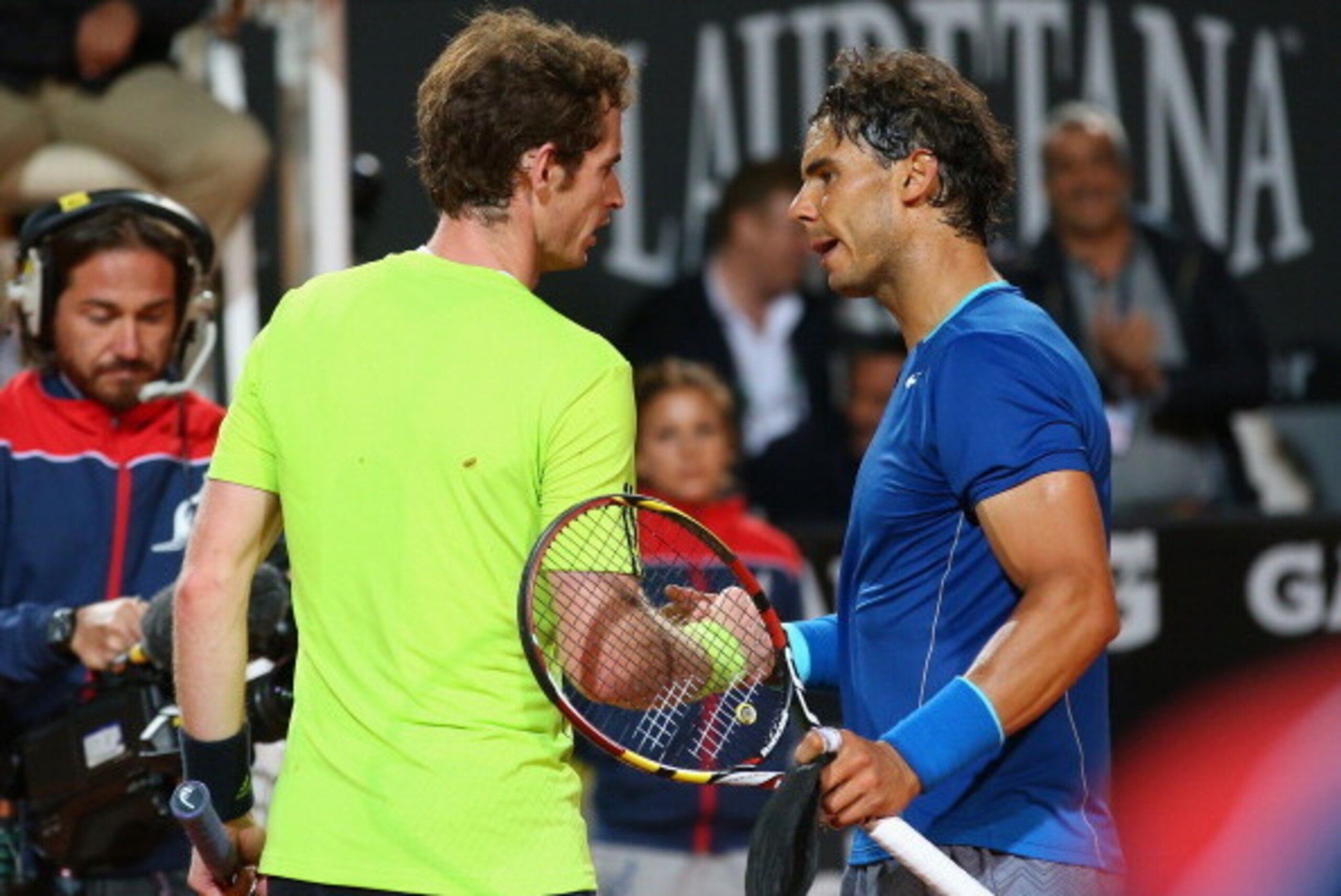 ROME, ITALY - MAY 16:  Andy Murray of Great Britain congratulates Rafael Nadal of Spain after he won in three sets during day six of the Internazionali BNL d'Italia tennis 2014 on May 16, 2014 in Rome, Italy.  (Photo by Julian Finney/Getty Images)