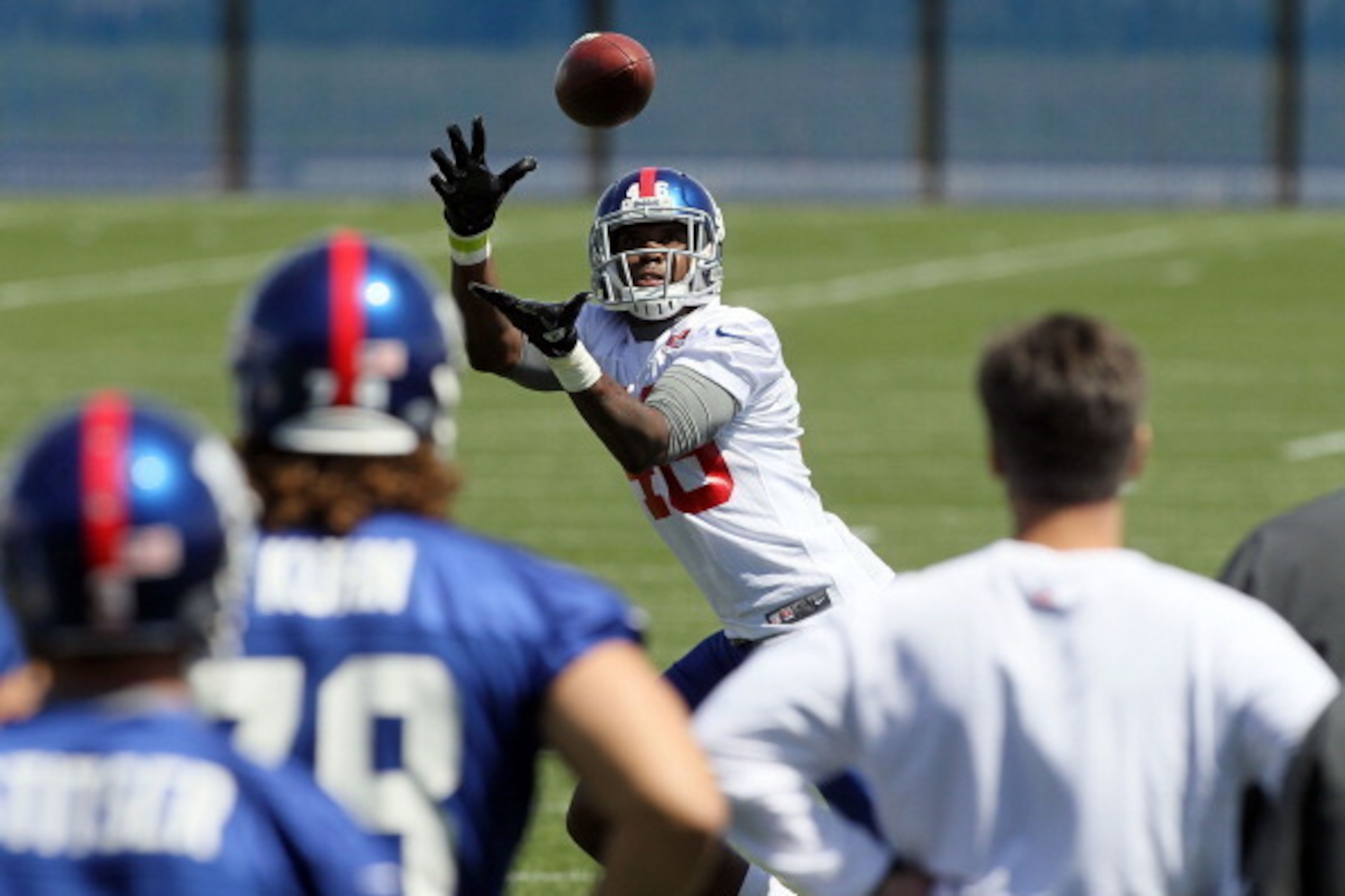 EAST RUTHERFORD, NJ - MAY 11:  Larry Donnell #46 of the New York Giants works out during Giants minicamp at Timex Performance Center on May 11, 2012 in East Rutherford, New Jersey.  (Photo by Jim McIsaac/Getty Images)