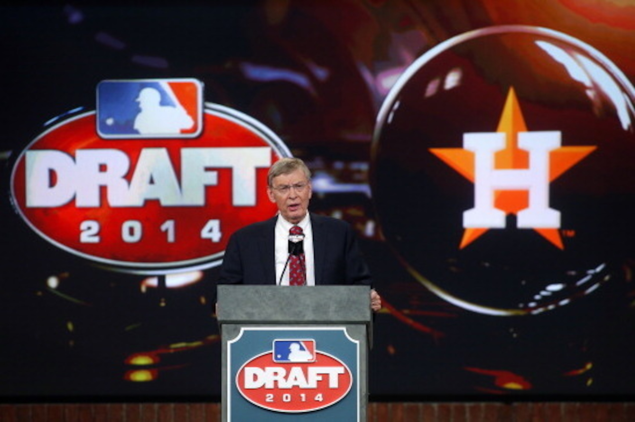 SECAUCUS, NJ - JUNE 5: Commissioner Allan H. Bud Selig announces that the Houston Astros have selected Brady Aiken number one overall during the MLB First-Year Player Draft at the MLB Network Studio on June 5, 2014 in Secacucus, New Jersey. (Photo by Rich