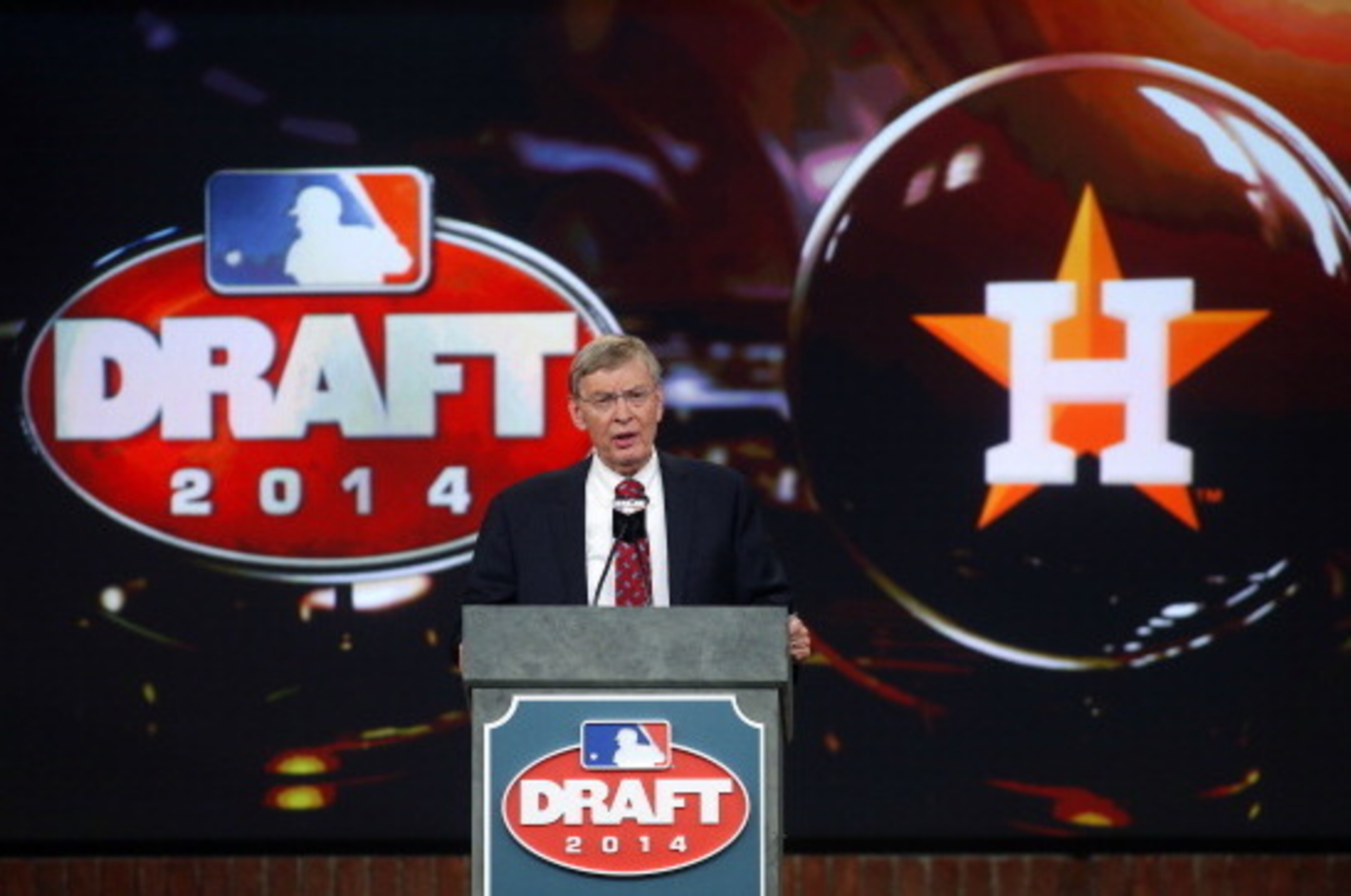 SECAUCUS, NJ - JUNE 5: Commissioner Allan H. Bud Selig announces that the Houston Astros have selected Brady Aiken number one overall during the MLB First-Year Player Draft at the MLB Network Studio on June 5, 2014 in Secacucus, New Jersey. (Photo by Rich