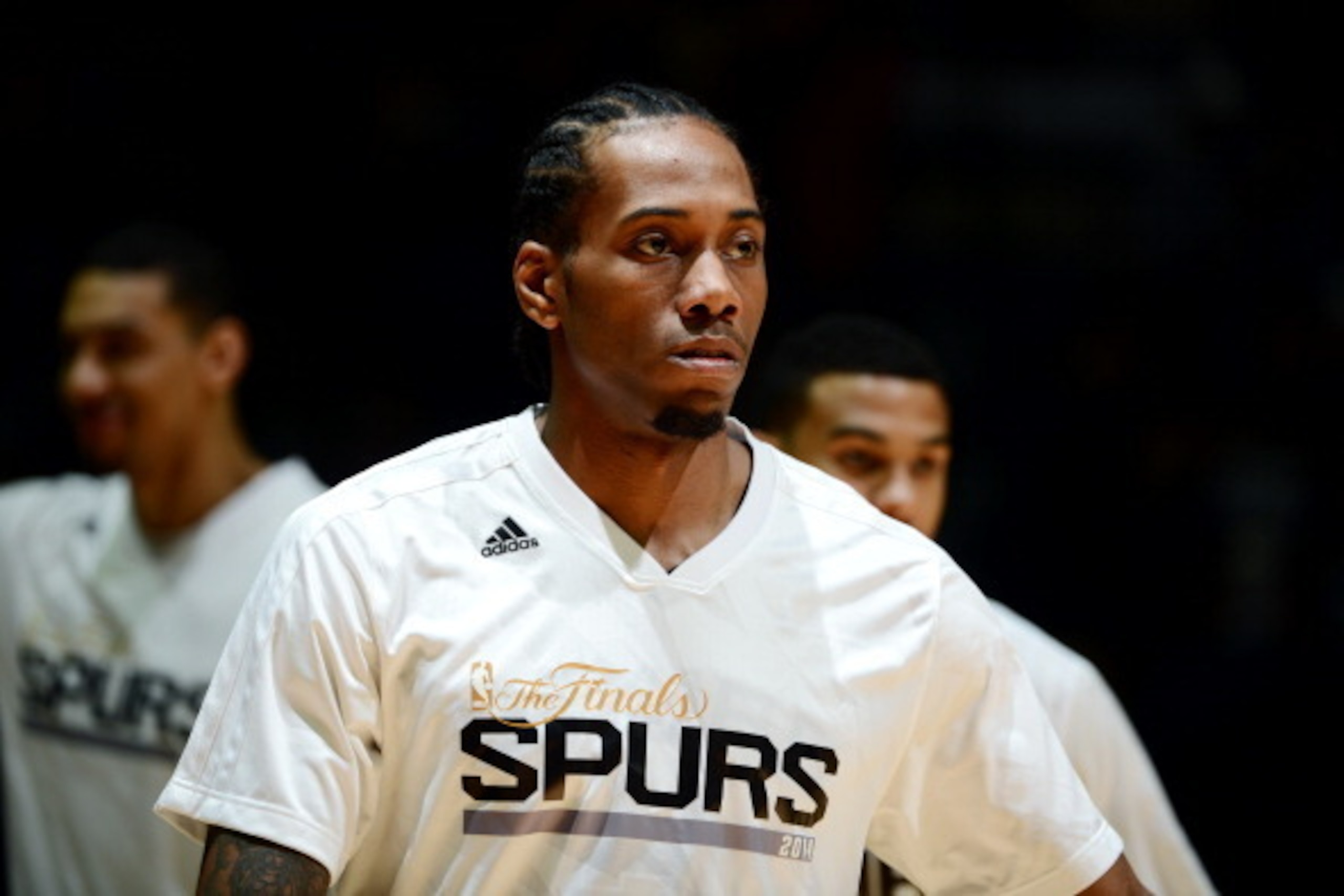 SAN ANTONIO, TX - JUNE 5: Kawhi Leonard #2 of the San Antonio Spurs stands on the court before a game against the Miami Heat in Game One of the 2014 NBA Finals at AT&T Center on June 5, 2014 in San Antonio, Texas. NOTE TO USER: User expressly acknowledges