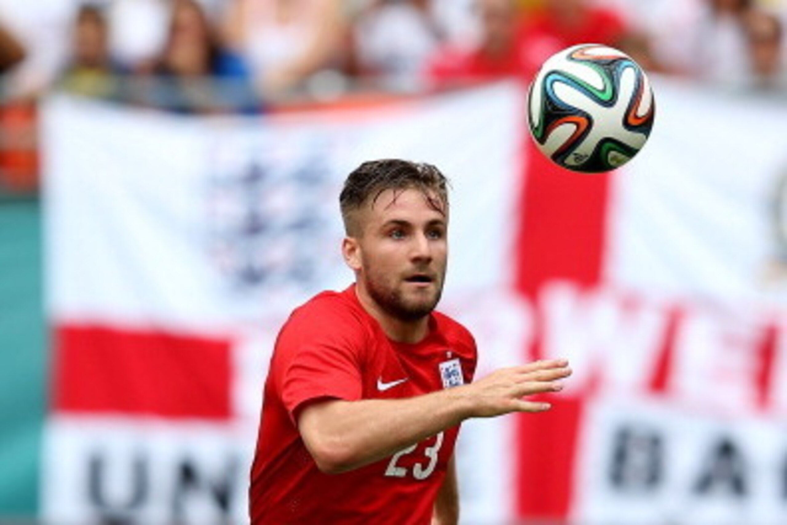 MIAMI GARDENS, FL - JUNE 04:  Luke Shaw in action during the International friendly match between England and Ecuador at Sun Life Stadium on June 4, 2014 in Miami Gardens, Florida.  (Photo by Richard Heathcote/Getty Images)