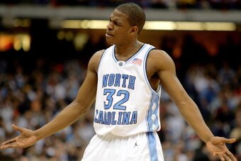 SYRACUSE, NY - MARCH 25:  Rashad McCants #32 of the North Carolina Tar Heels looks for a call from the referee during their regional semi-final game against the Villanova Wildcats on March 25, 2005 at the Carrier Dome in Syracuse, New York.  (Photo by Jam