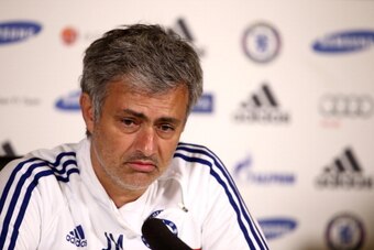 COBHAM, ENGLAND - MAY 02:  Chelsea Manager Jose Mourinho talks to the press at the Chelsea Training Ground on May 2, 2014 in Cobham, England.  (Photo by Jordan Mansfield/Getty Images)