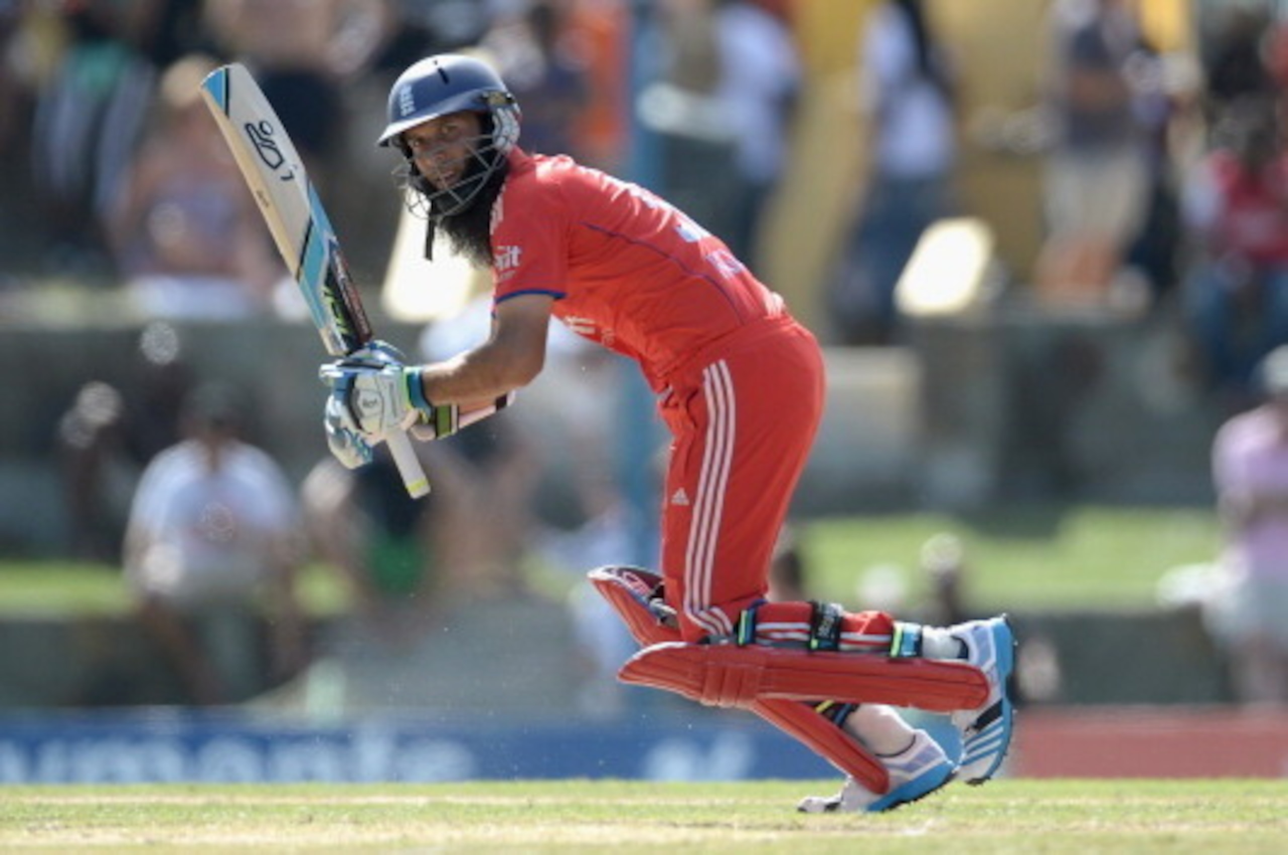 ANTIGUA, ANTIGUA AND BARBUDA - FEBRUARY 28: Moeen Ali of England bats during the 1st One Day International between West Indies and England at Sir Viv Richards Cricket Ground on February 28, 2014 in Antigua, Antigua and Barbuda. (Photo by Gareth Copley/G ANTIGUA, ANTIGUA AND BARBUDA - FEBRUARY 28: Moeen Ali of England bats during the 1st One Day International between West Indies and England at Sir Viv Richards Cricket Ground on February 28, 2014 in Antigua, Antigua and Barbuda. (Photo by Gareth Copley/G