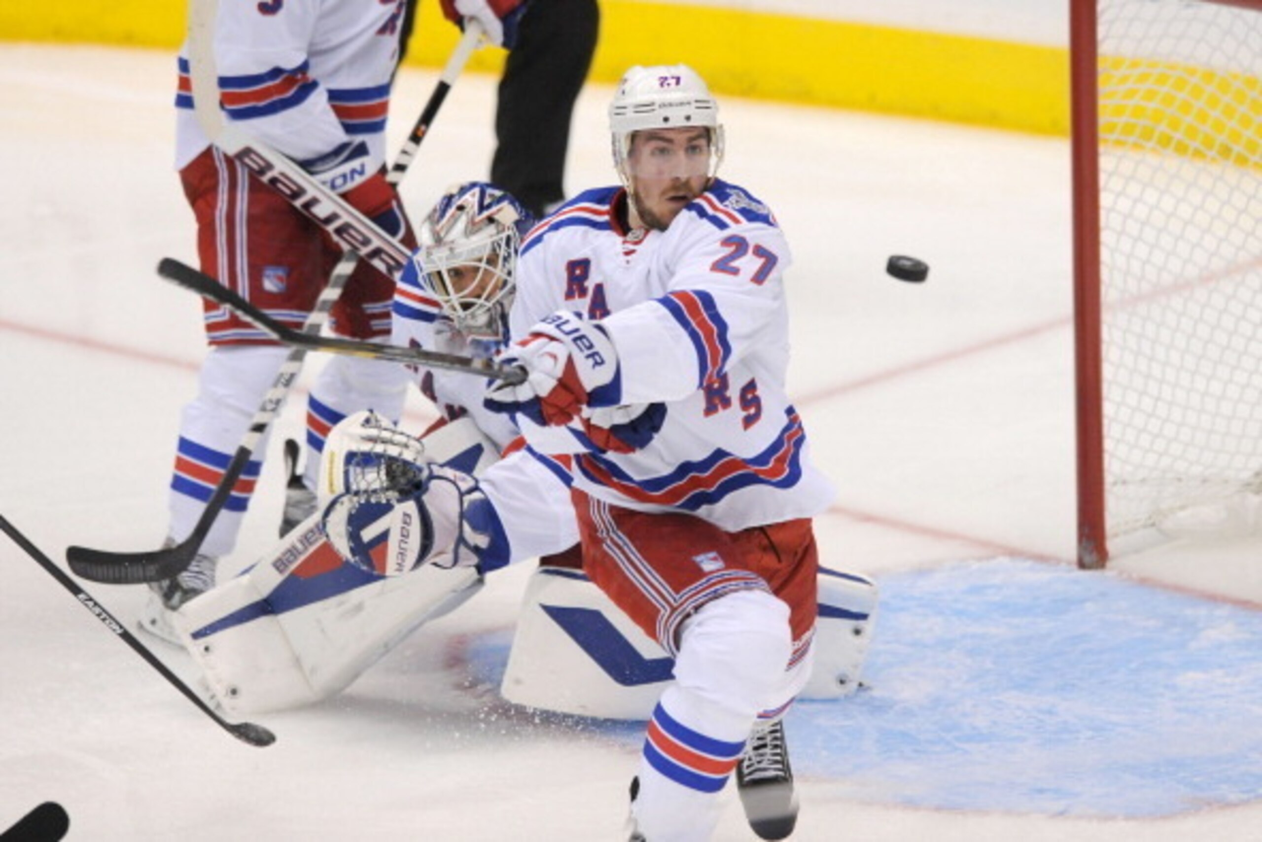 LOS ANGELES, CA - JUNE 4:  Ryan McDonagh #27 of the New York Rangers watches the puck go by him in Game One of the Stanley Cup Final against the Los Angeles Kings during the 2014 Stanley Cup Playoffs at Staples Center on June 4, 2014 in Los Angeles, Calif