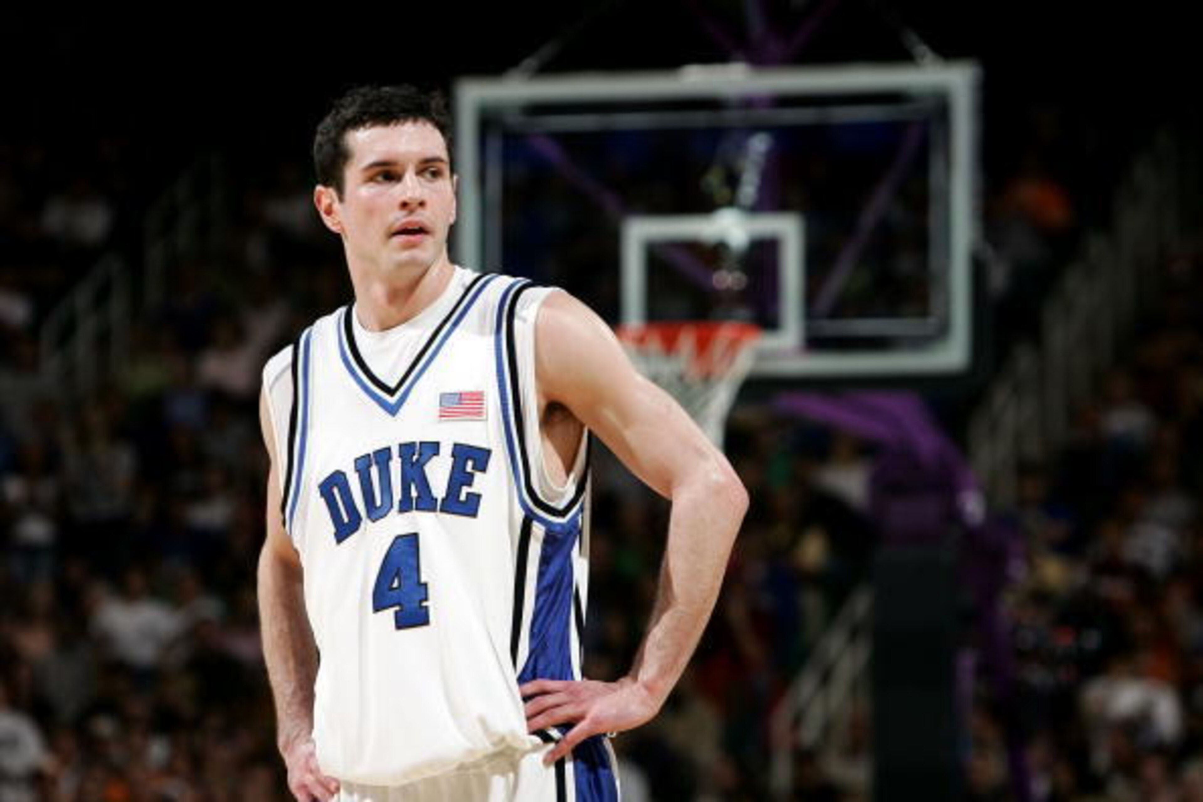 GREENSBORO, NC - MARCH 18:  J.J. Redick #4 of the Duke Blue Devils looks on in the second half against the George Washington Colonials during the Second Round of the 2006 NCAA Men's Basketball Tournament on March 18, 2006 at the Greensboro Coliseum in Gre