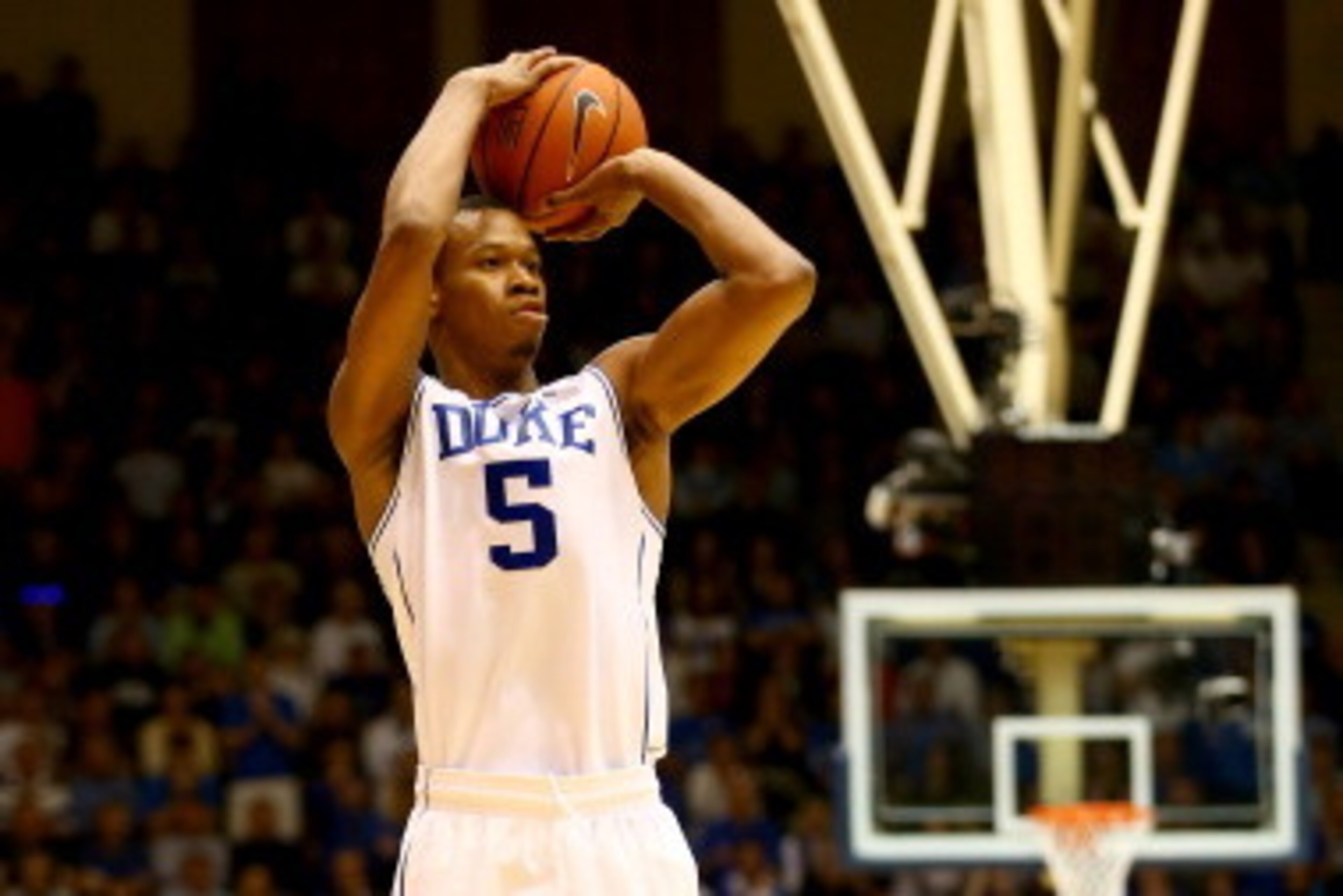 DURHAM, NC - MARCH 08:  Rodney Hood #5 of the Duke Blue Devils during their game at Cameron Indoor Stadium on March 8, 2014 in Durham, North Carolina.  (Photo by Streeter Lecka/Getty Images)