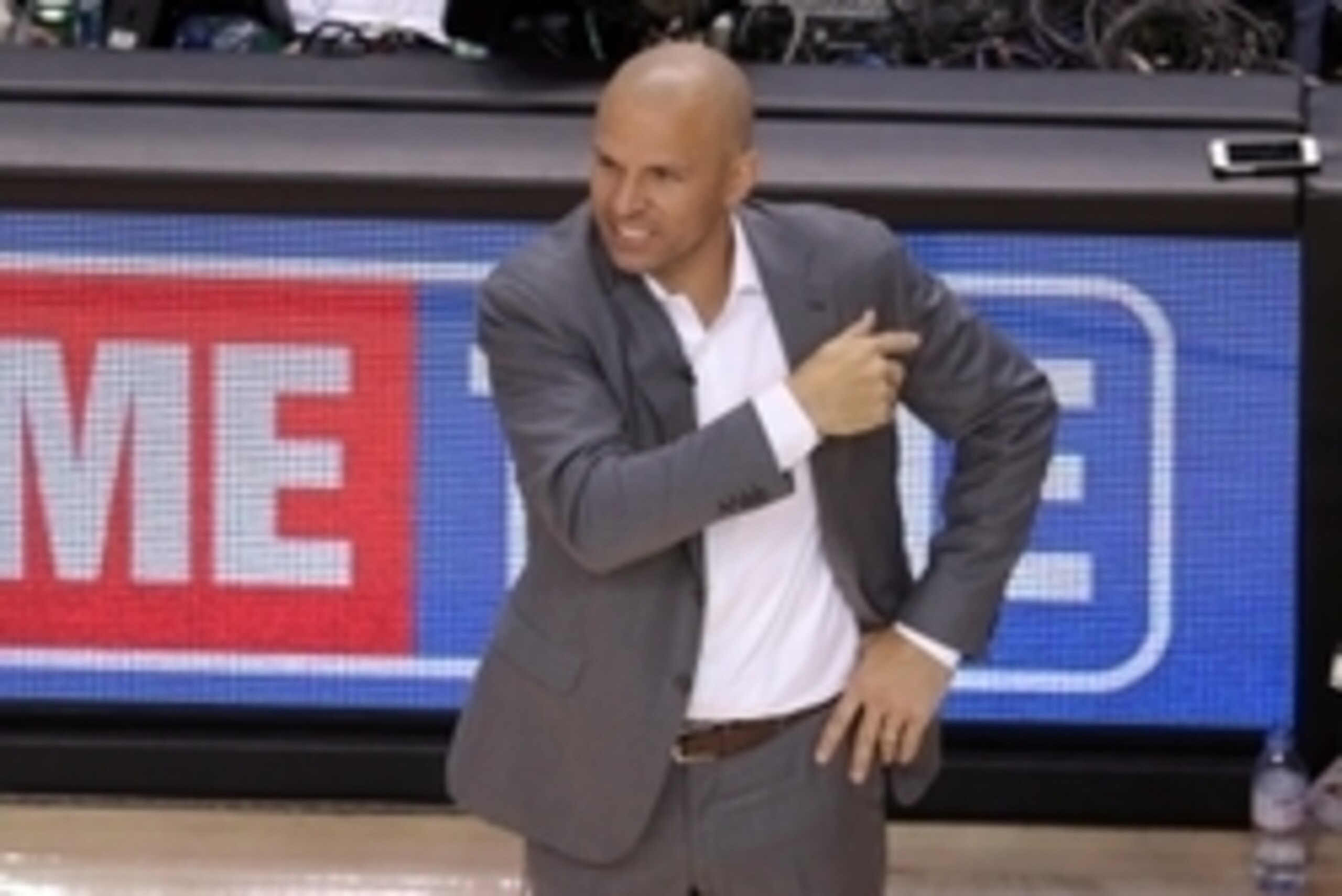 May 4, 2014; Toronto, Ontario, CAN; Brooklyn Nets head coach Jason Kidd during their game against the Toronto Raptors in game seven of the first round of the 2014 NBA Playoffs at Air Canada Centre. The Nets beat the Raptors 104-103. Mandatory Credit: Tom 