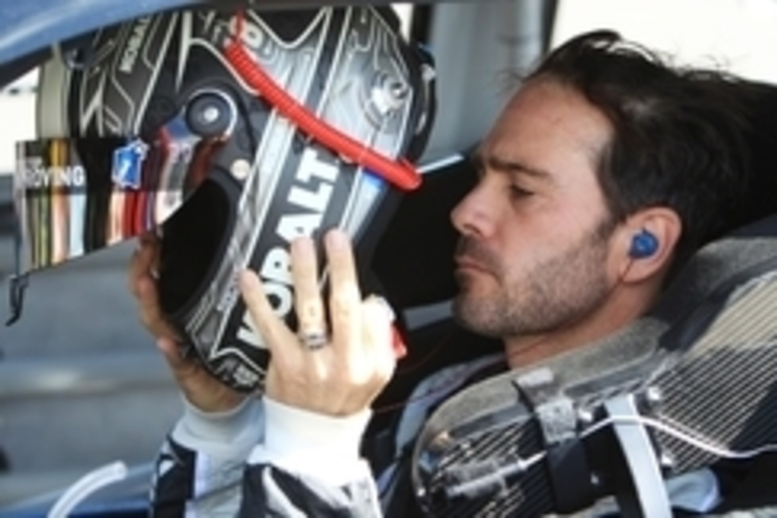 Jun 6, 2014; Long Pond, PA, USA; NASCAR Sprint Cup Series driver Jimmie Johnson (48) during qualifying for the Pocono 400 at Pocono Raceway. Mandatory Credit: Matthew O'Haren-USA TODAY Sports