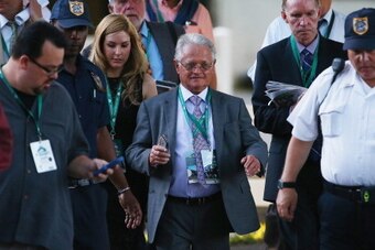 ELMONT, NY - JUNE 07:  California Chrome trainer, Art Sherman walks to the barn during the 146th running of the Belmont Stakes at Belmont Park on June 7, 2014 in Elmont, New York.  (Photo by Streeter Lecka/Getty Images)