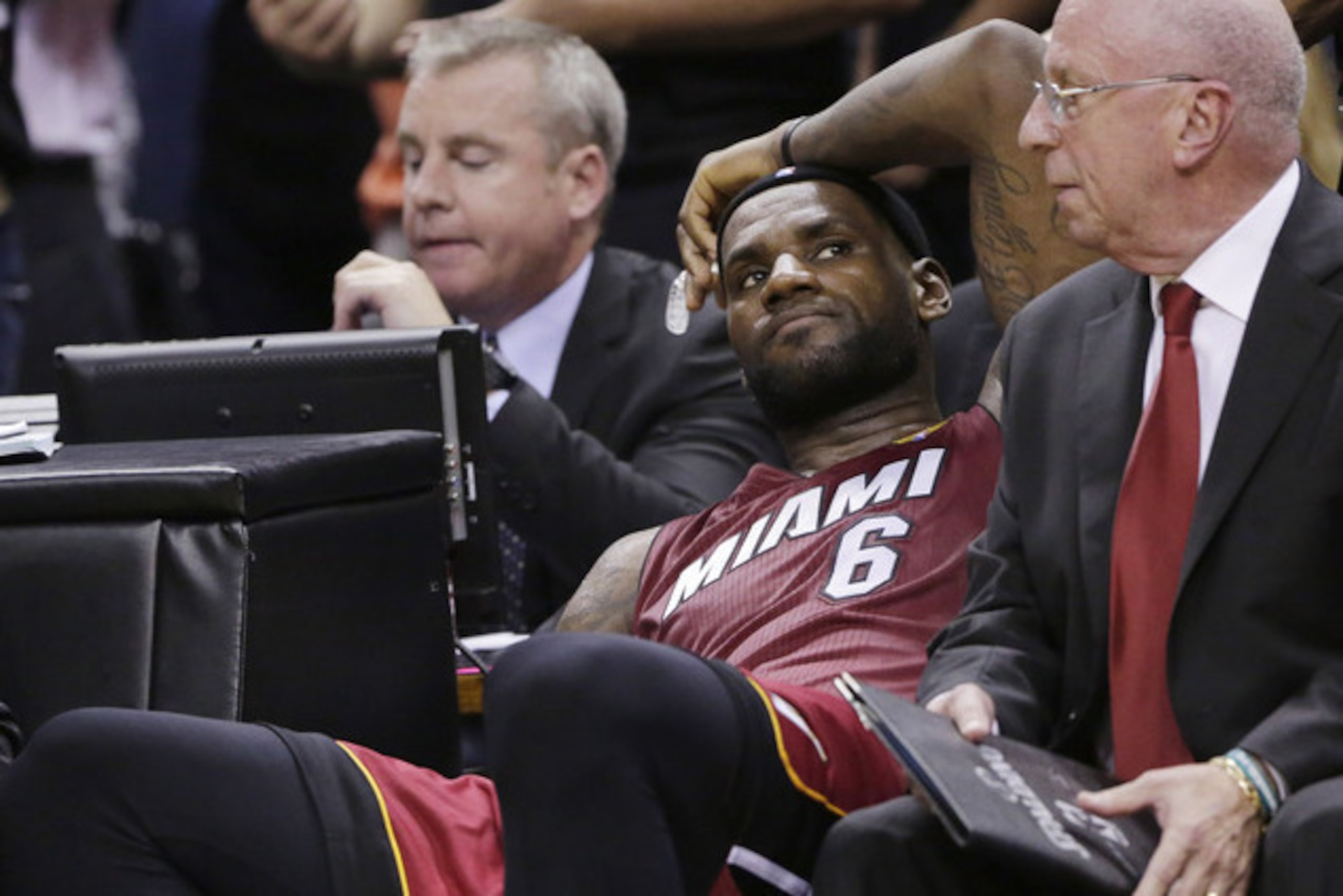 LeBron James' absence from the end of Game 1 for leg cramps drew more criticism of James than the NBA had answers for the broken air conditioning. LeBron James' absence from the end of Game 1 for leg cramps drew more criticism of James than the NBA had answers for the broken air conditioning.