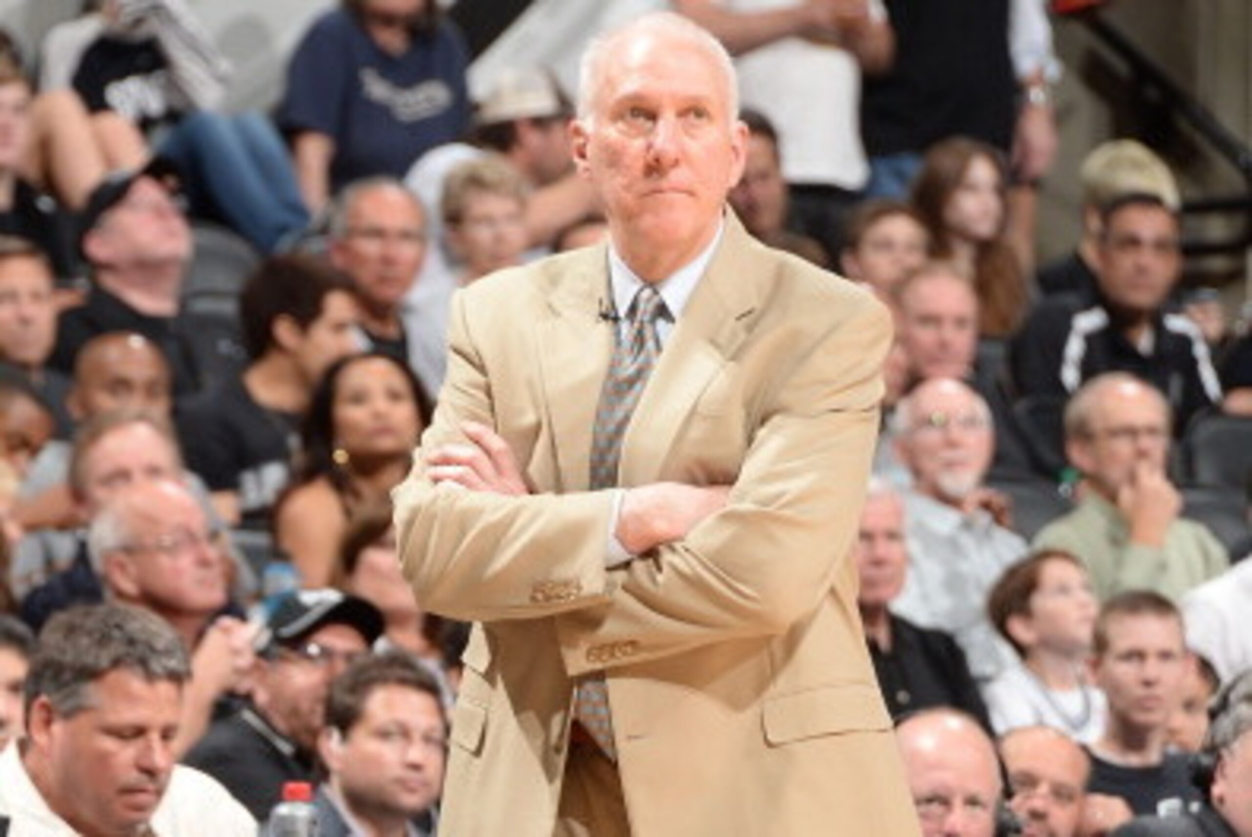 SAN ANTONIO, TX - JUNE 08: Gregg Popovich of the San Antonio Spurs during Game Two of the 2014 NBA Finals between the Miami Heat and San Antonio Spurs at AT&T Center on June 8, 2014 in San Antonio, Texas. NOTE TO USER: User expressly acknowledges and agre