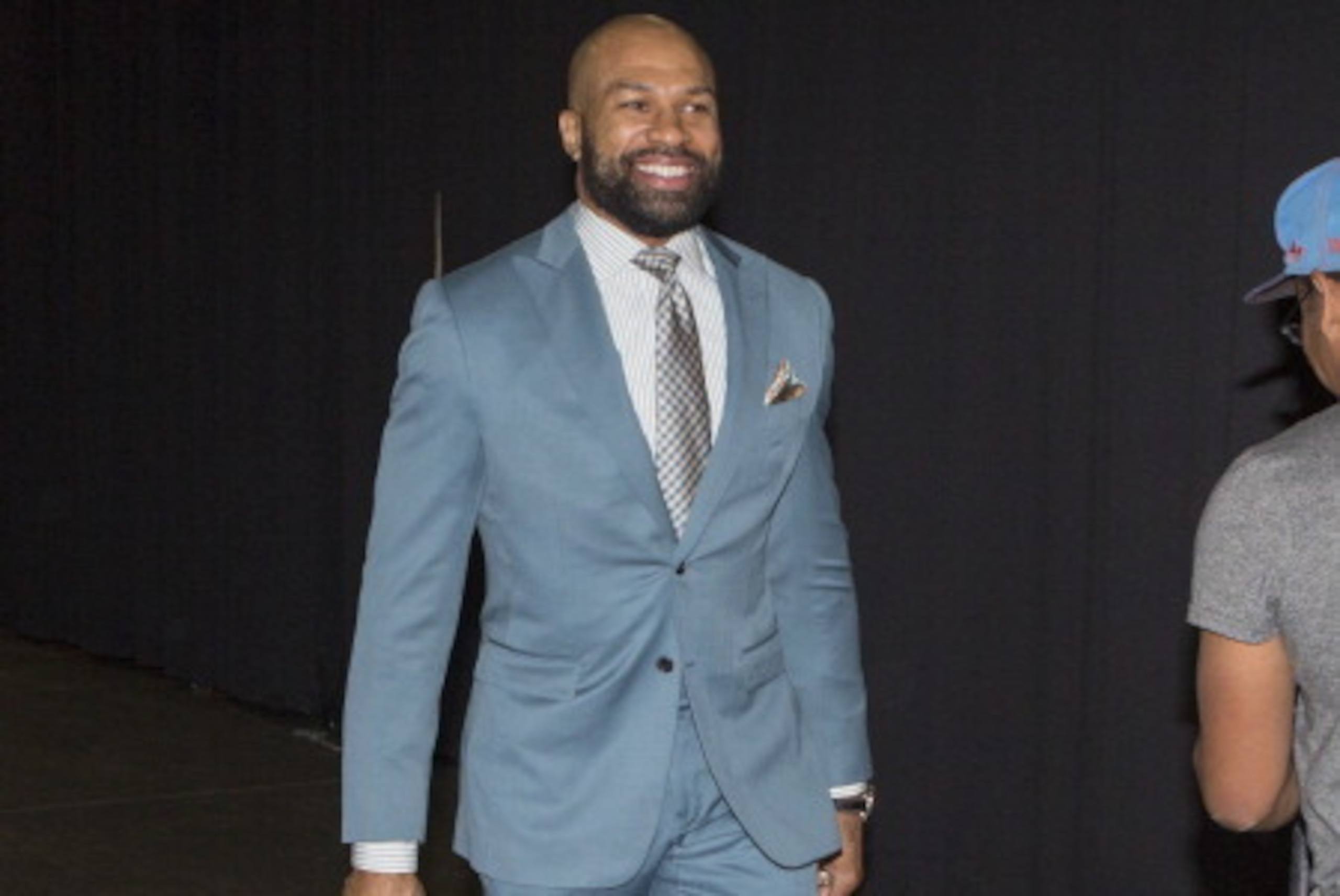 OKLAHOMA CITY, OK - May 13: Derek Fisher #6 of the Oklahoma City Thunder arrives at the arena before the game against Los Angeles Clippers in Game 5 of the Western Conference Semifinals during the 2014 NBA Playoffs at the Chesapeake Arena on May 13, 2014 