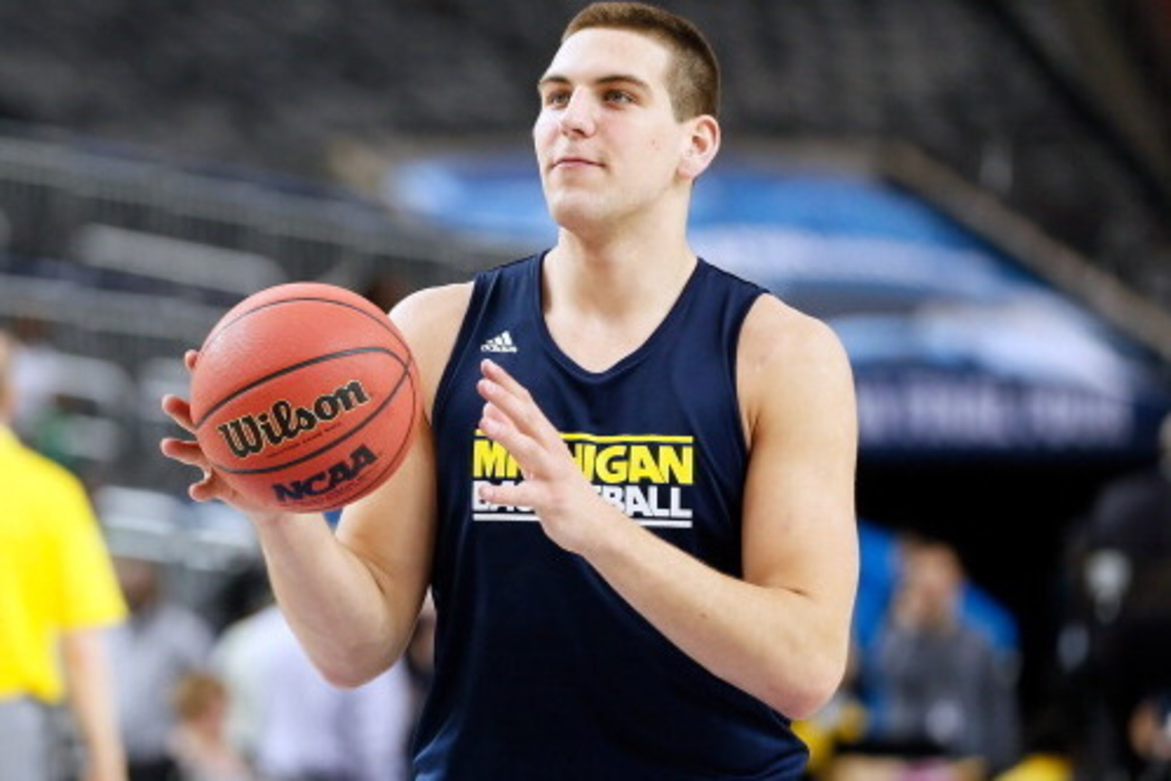 ATLANTA, GA - APRIL 05:  Mitch McGary #4 of the Michigan Wolverines looks on during practice prior to the NCAA Men's Final Four at the Georgia Dome on April 5, 2013 in Atlanta, Georgia.  (Photo by Kevin C. Cox/Getty Images)