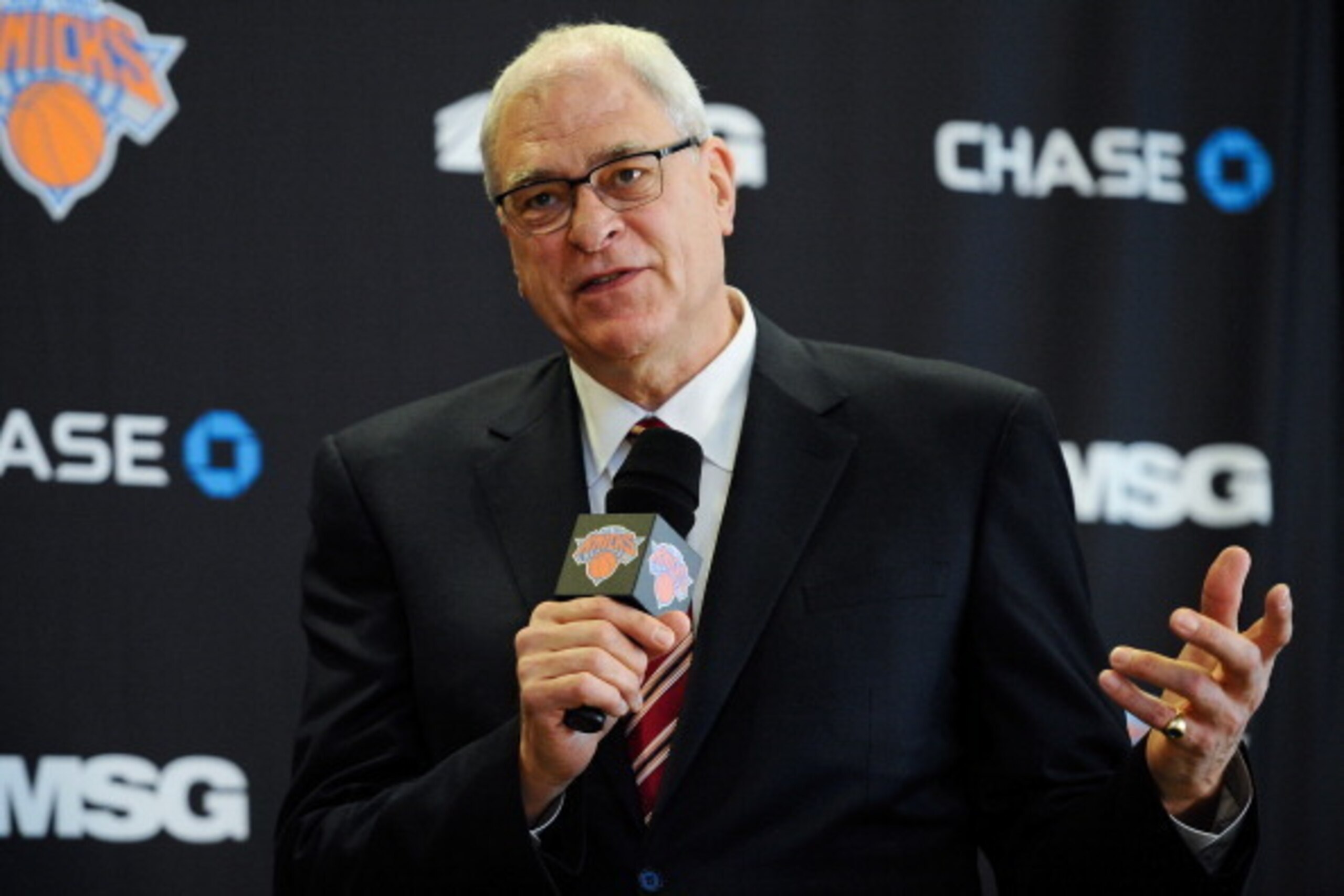 NEW YORK, NY - MARCH 18: Phil Jackson answers questions during the press conference to introduce him as President of the New York Knicks at Madison Square Garden on March 18, 2014 in New York City.  (Photo by Maddie Meyer/Getty Images)