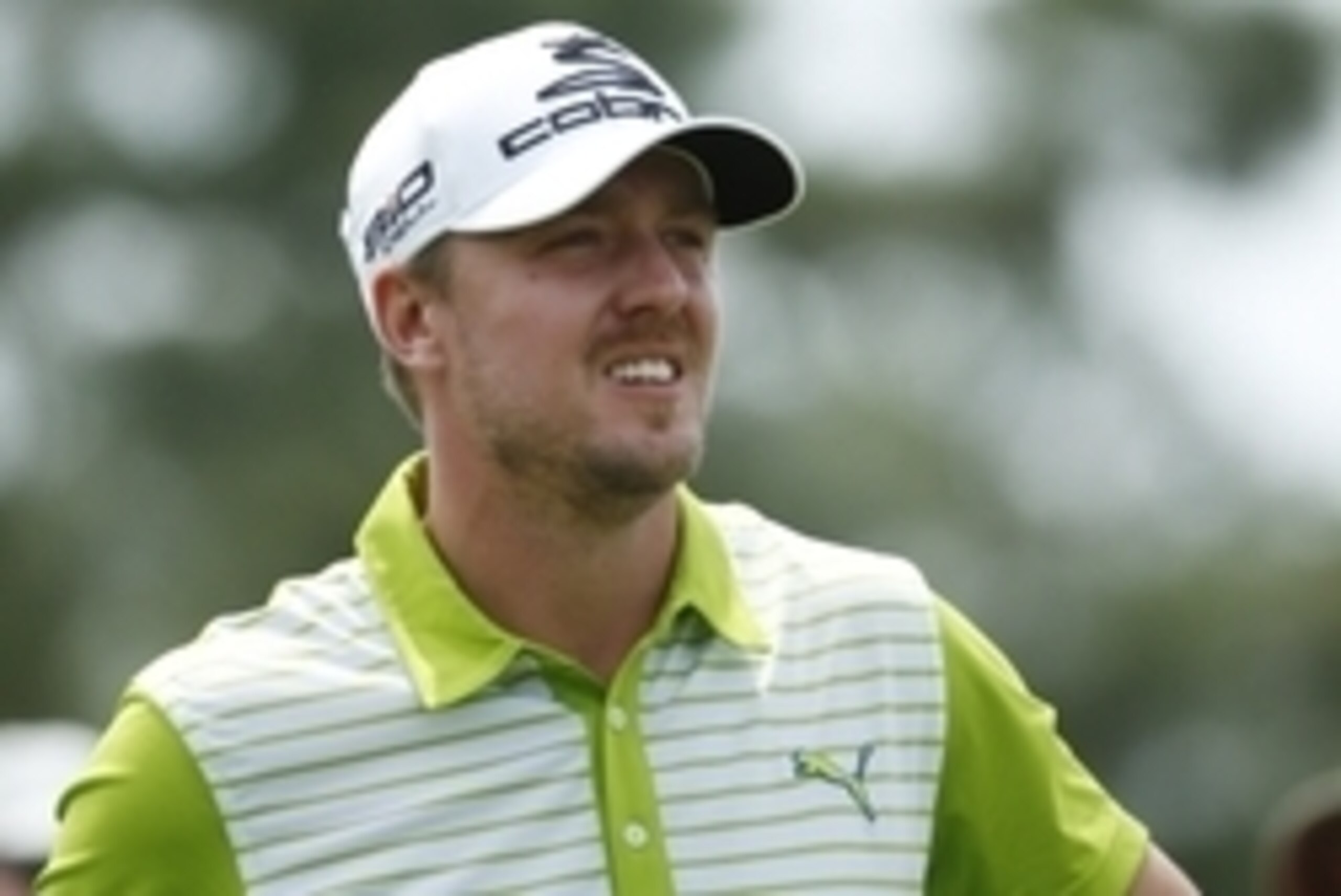 Apr 11, 2014; Augusta, GA, USA; Jonas Blixt after hitting his tee shot on the 8th hole during the second round of the 2014 The Masters golf tournament at Augusta National Golf Club. Mandatory Credit: Jack Gruber-USA TODAY Sports