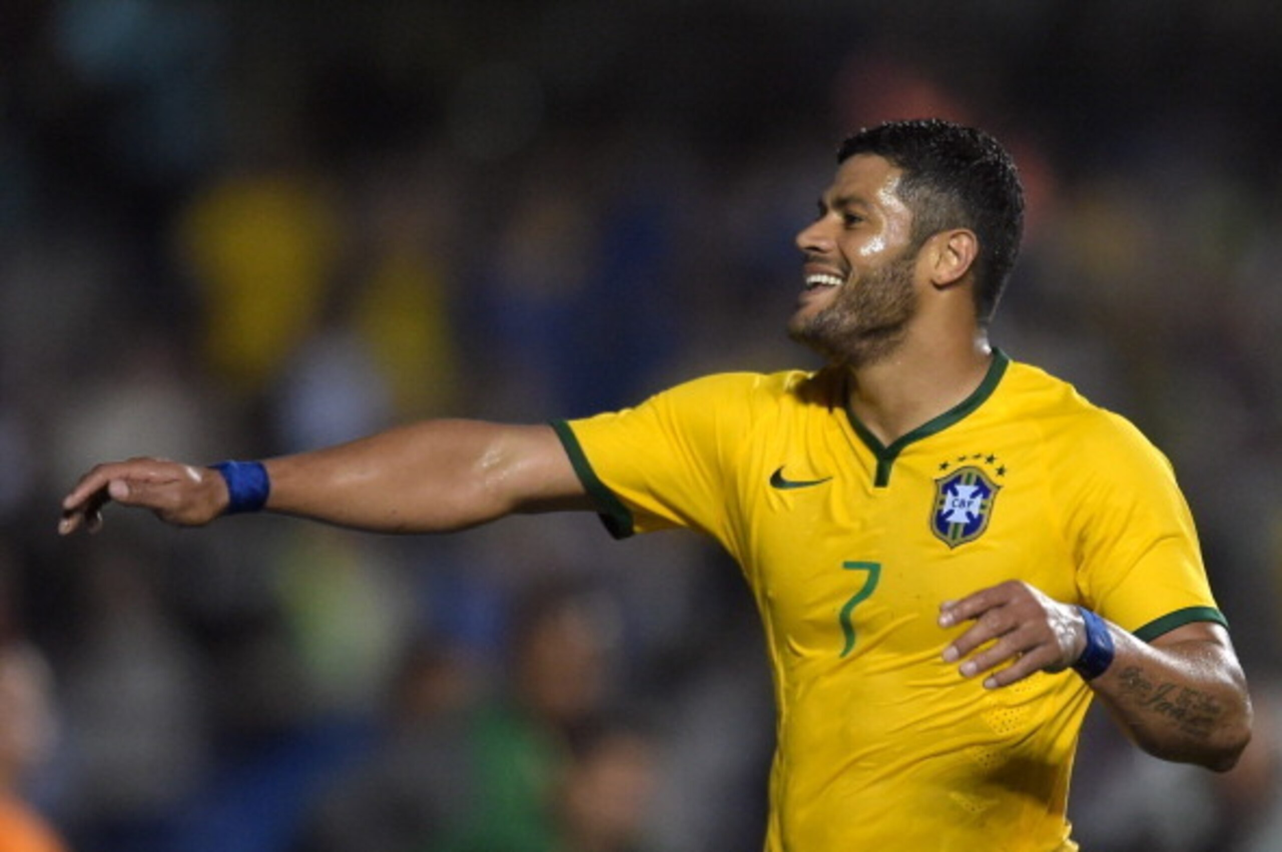 SAO PAULO, BRAZIL - JUNE 06: Hulk of Brazil celebrates a goal against Serbia (disallowed) during the International Friendly Match between Brazil and Serbia at Morumbi Stadium on June 06, 2014 in Sao Paulo, Brazil.