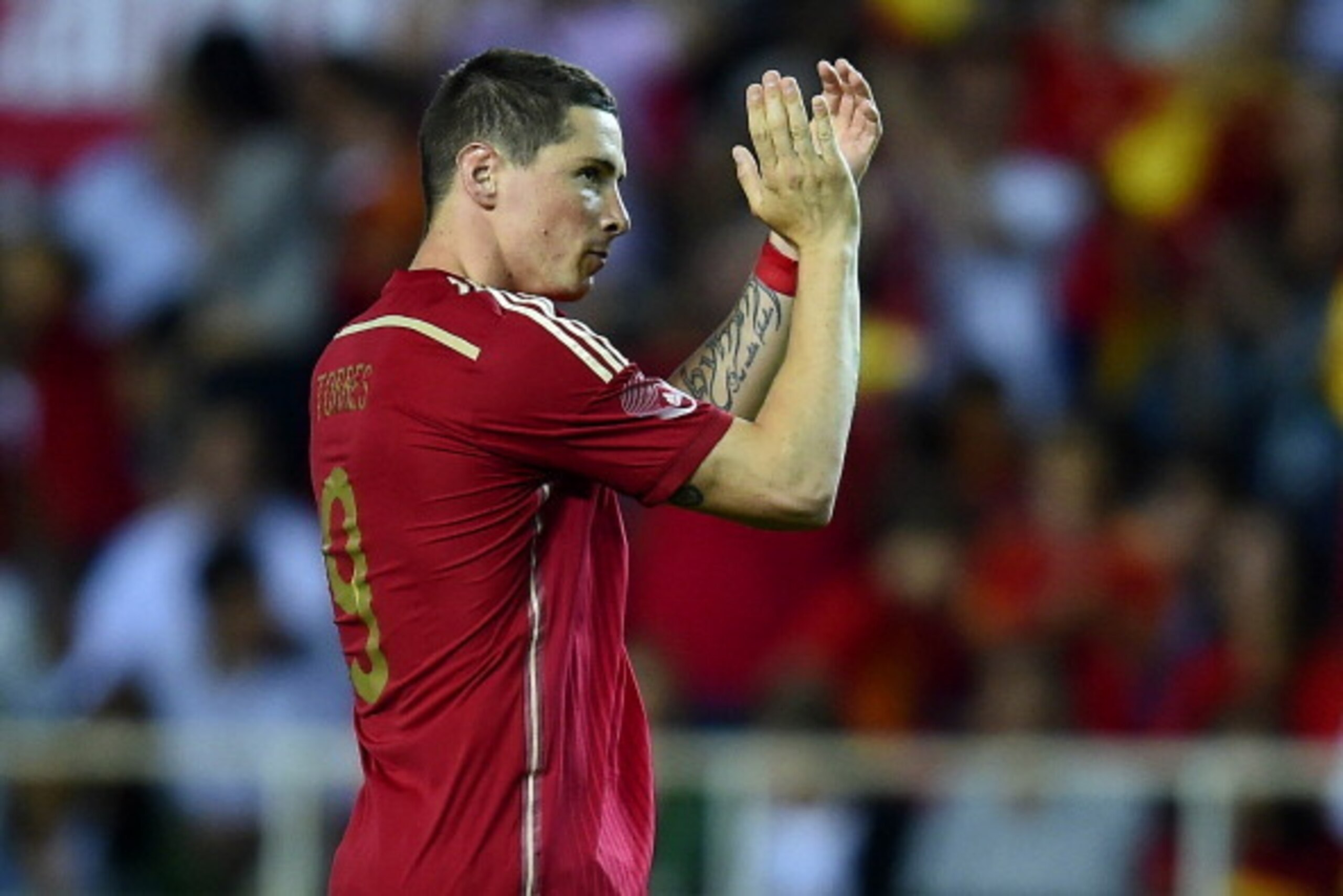 SEVILLE, SPAIN - MAY 30:  Fernando Torres of Spain celebrates after scoring the opening goal during an international friendly match between Spain and Bolivia at Estadio Ramon Sanchez Pizjuan on May 30, 2014 in Seville, Spain.  (Photo by David Ramos/Getty 
