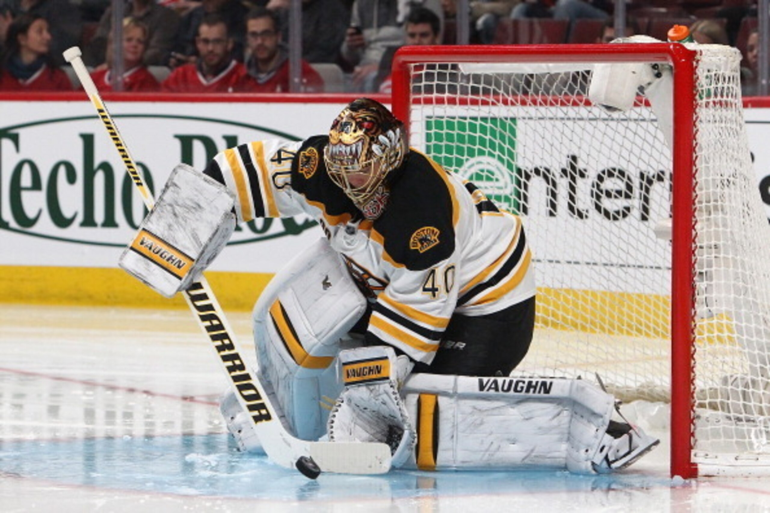 MONTREAL, QC - MAY 6: Tuukka Rask #40 of the Boston Bruins makes a save against the Montreal Canadiens in Game Three of the Second Round of the 2014 NHL Stanley Cup Playoffs at the Bell Centre on May 6, 2014 in Montreal, Quebec, Canada. (Photo by Francois