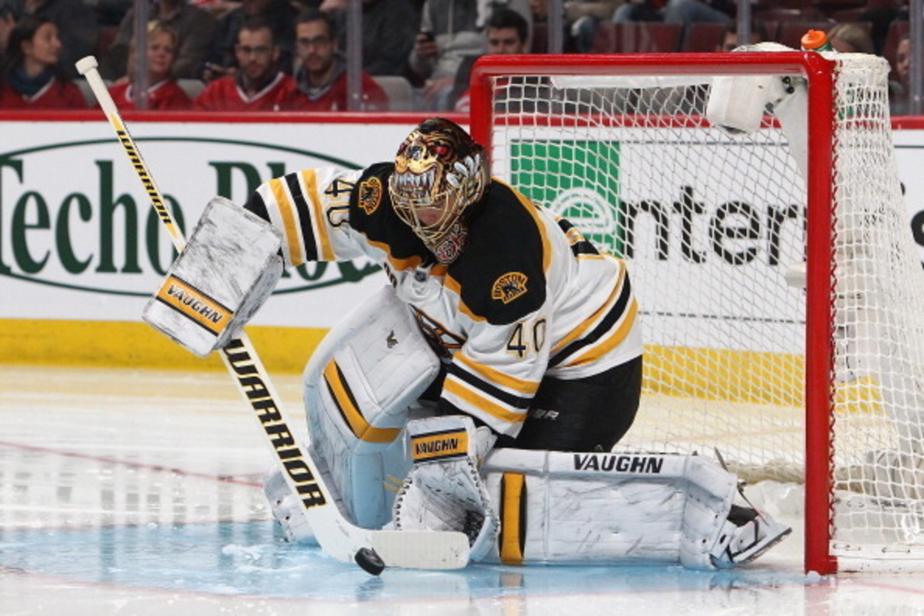 MONTREAL, QC - MAY 6: Tuukka Rask #40 of the Boston Bruins makes a save against the Montreal Canadiens in Game Three of the Second Round of the 2014 NHL Stanley Cup Playoffs at the Bell Centre on May 6, 2014 in Montreal, Quebec, Canada. (Photo by Francois