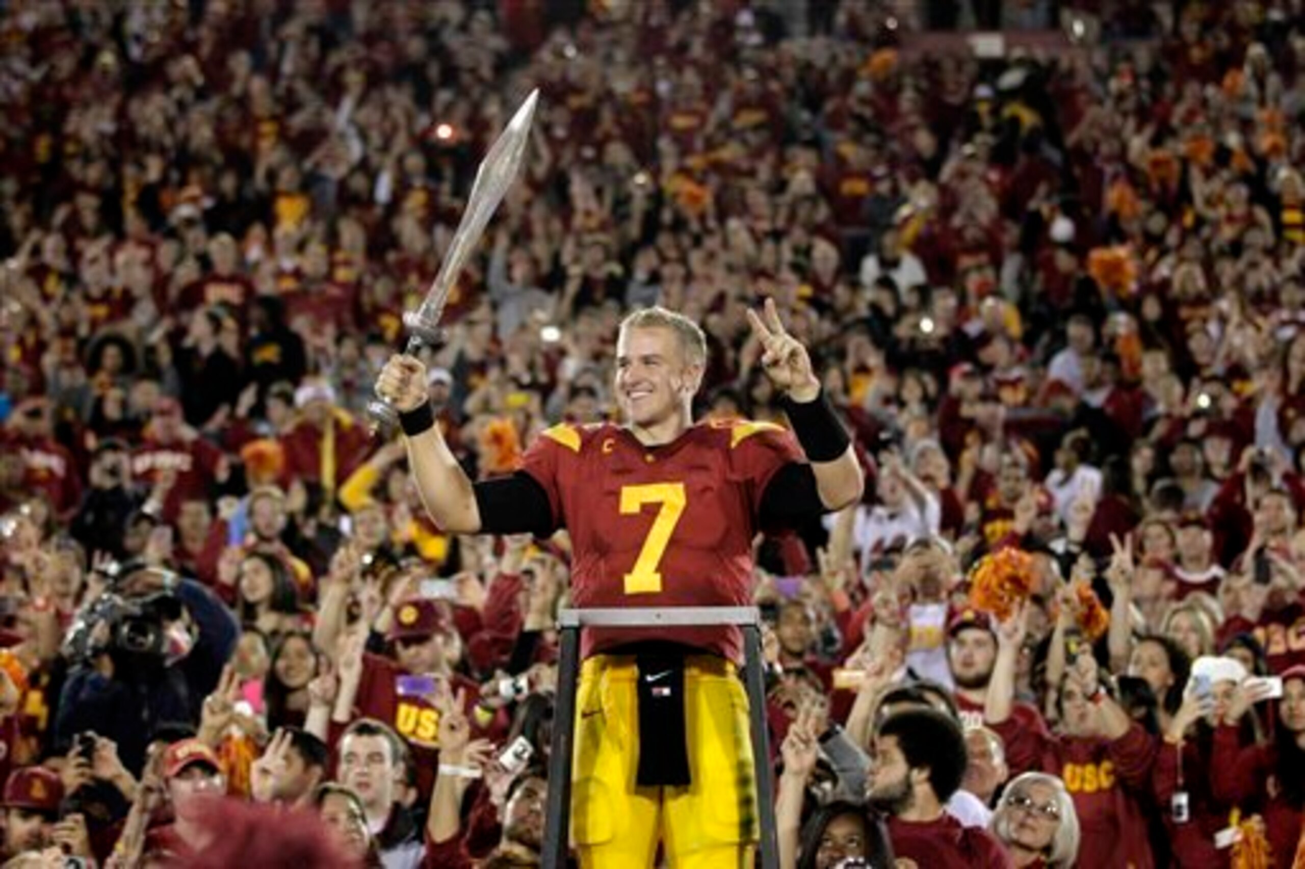 Matt Barkley celebrates with fans after USC routed UCLA 50-0 in 2011 Matt Barkley celebrates with fans after USC routed UCLA 50-0 in 2011
