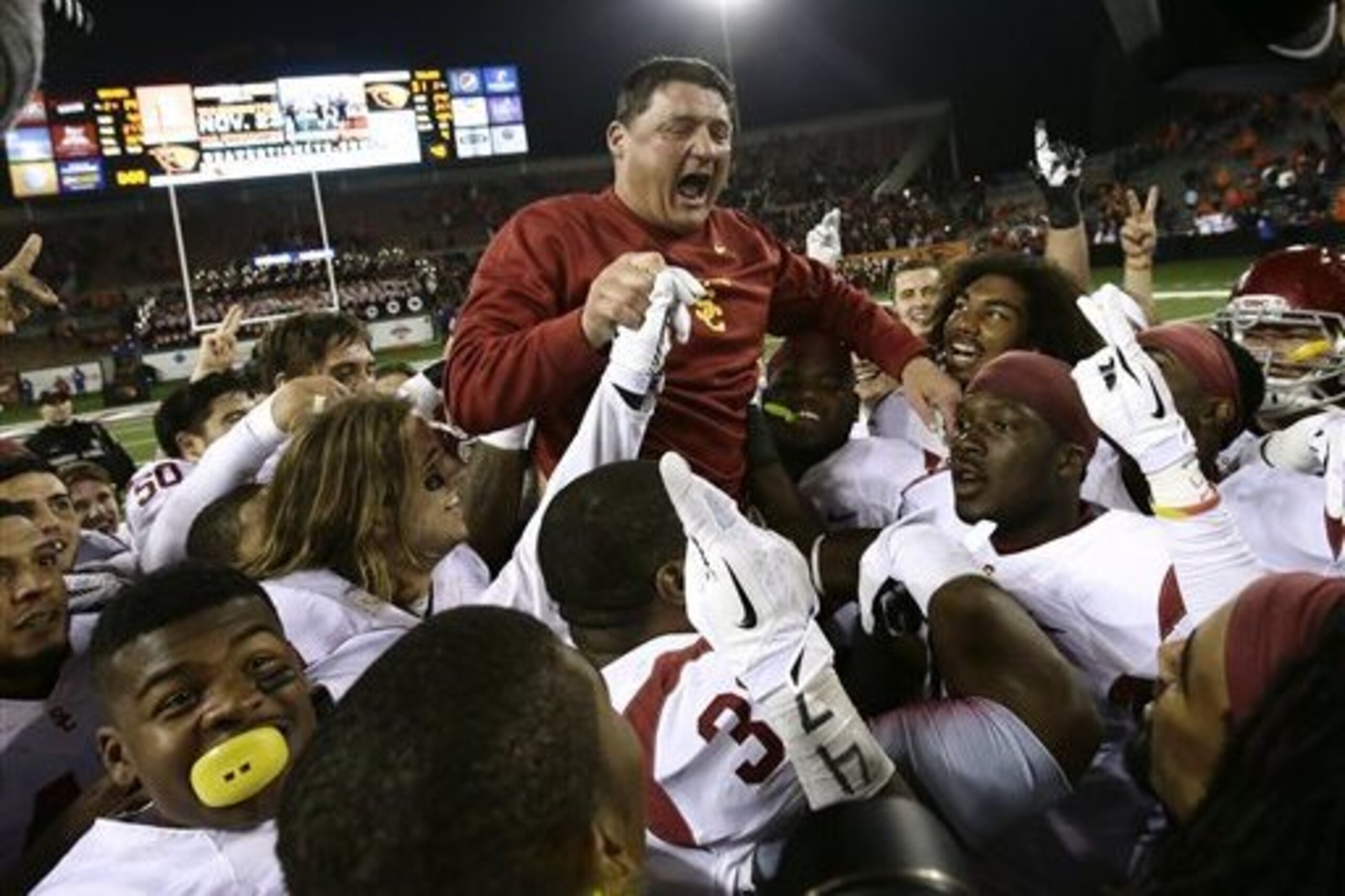 Coach Ed Orgeron became the heart and soul of USC's program in the wake of Lane Kiffin's firing in 2013. Coach Ed Orgeron became the heart and soul of USC's program in the wake of Lane Kiffin's firing in 2013.