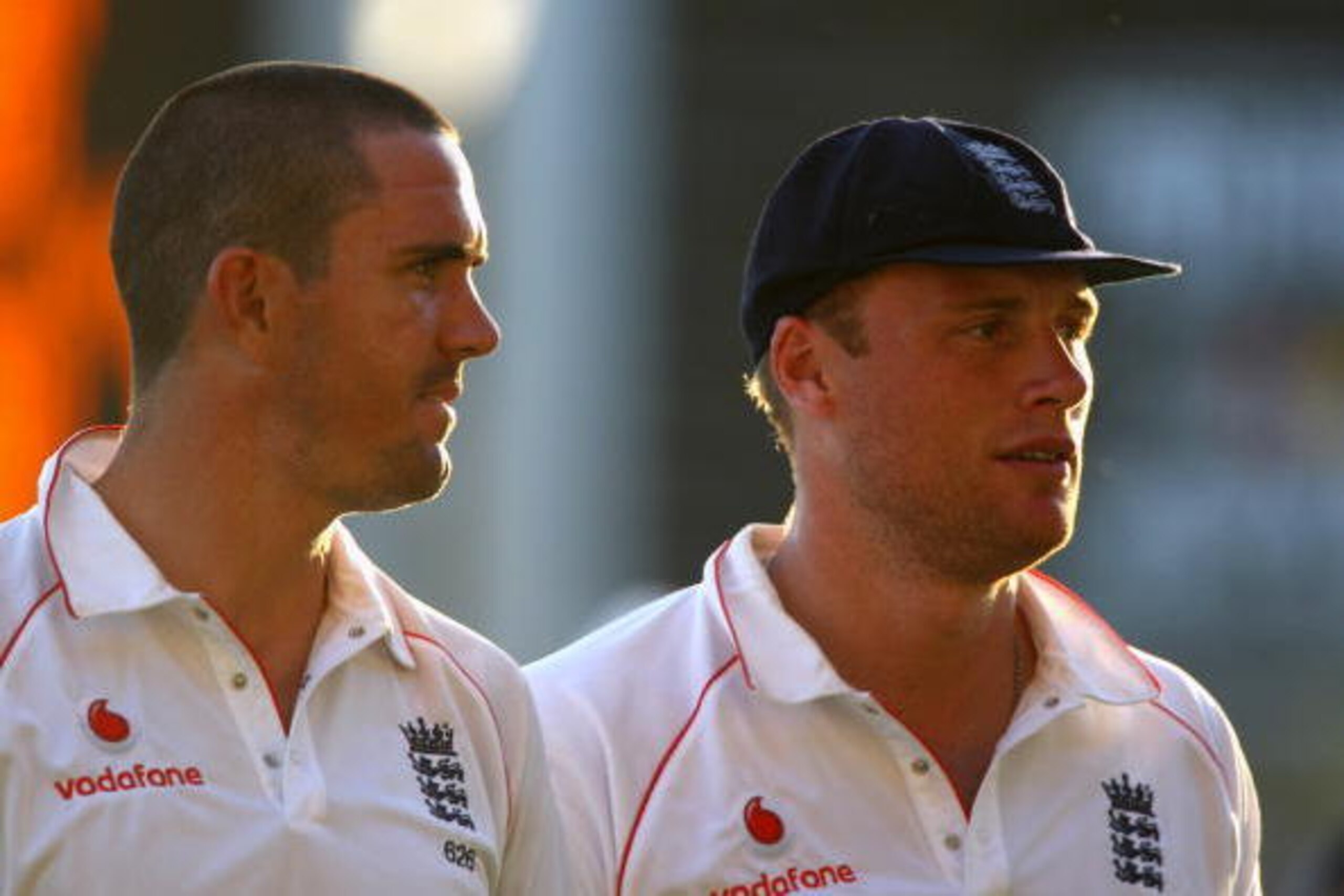 KINGSTON, JAMAICA - FEBRUARY 06:  Kevin Pietersen (L) and Andrew Flintoff of England walk off the field at the end of day three of the 1st Test between The West Indies and England played at Sabina Park on February 6, 2009 in Kingston, Jamaica  (Photo by J