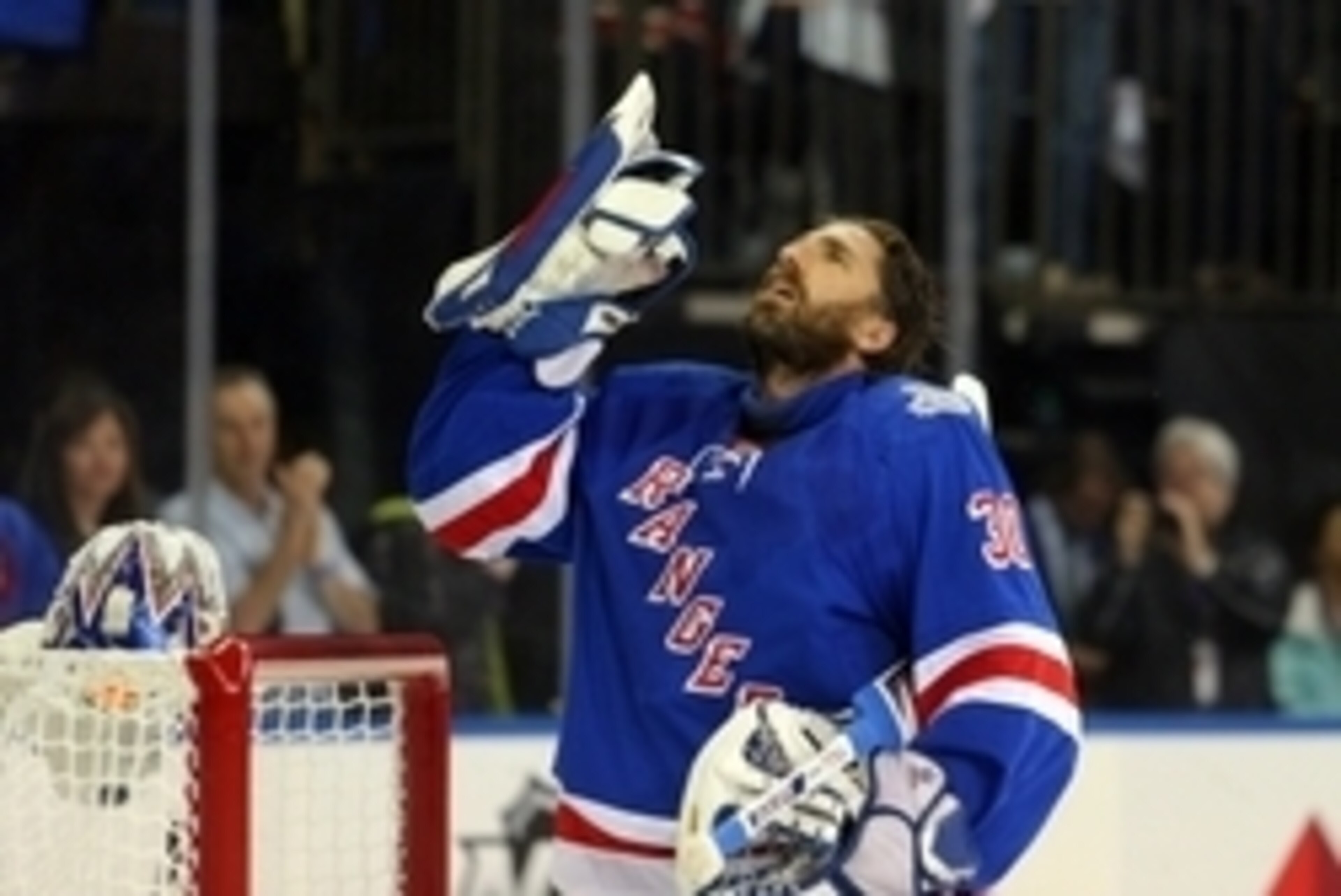 Jun 9, 2014; New York, NY, USA; New York Rangers goalie Henrik Lundqvist (30) before game three of the 2014 Stanley Cup Final against the Los Angeles Kings at Madison Square Garden. Mandatory Credit: Brad Penner-USA TODAY Sports Jun 9, 2014; New York, NY, USA; New York Rangers goalie Henrik Lundqvist (30) before game three of the 2014 Stanley Cup Final against the Los Angeles Kings at Madison Square Garden. Mandatory Credit: Brad Penner-USA TODAY Sports