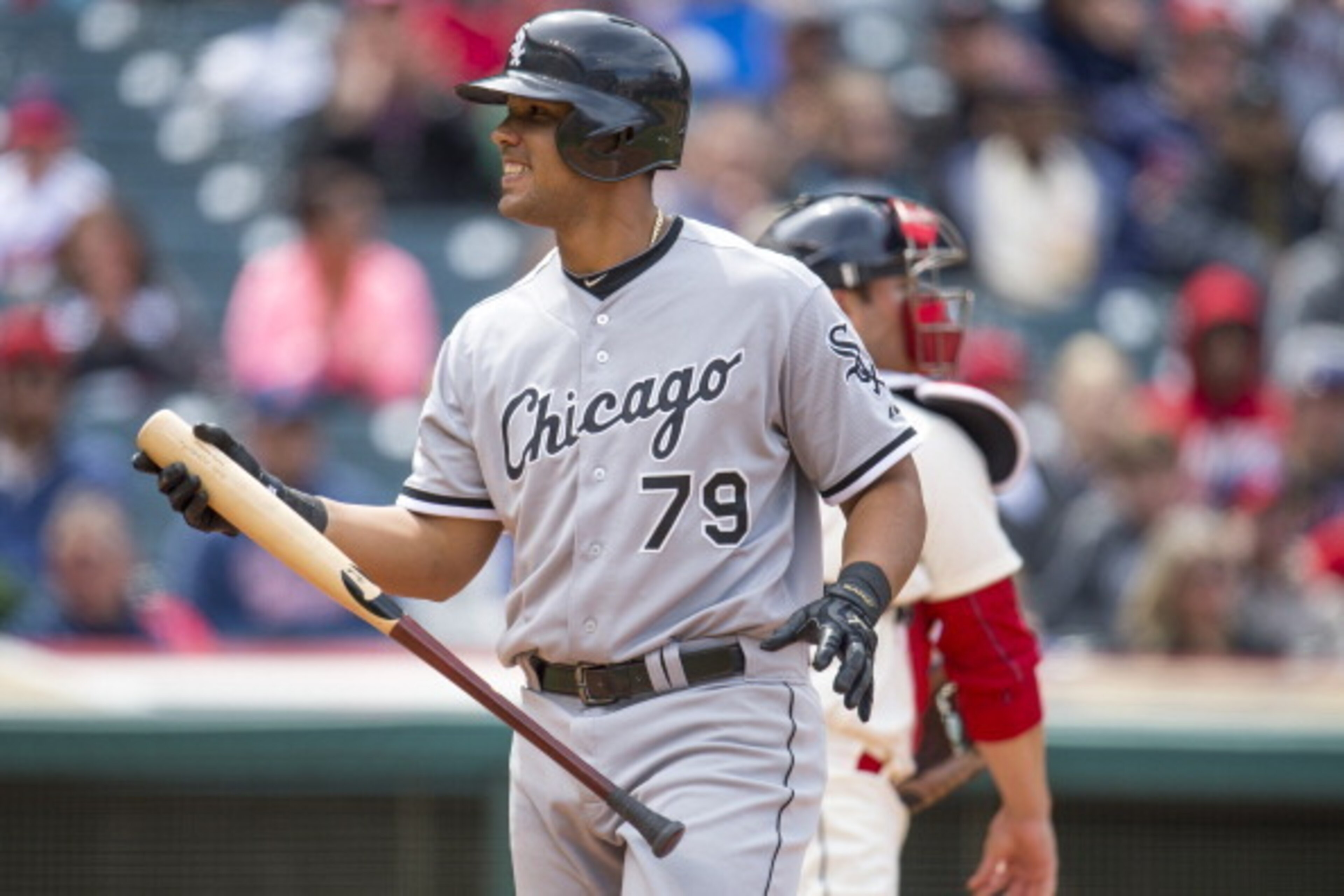 CLEVELAND, OH - MAY 4: Jose Abreu #79 of the Chicago White Sox reacts after striking out during the sixth inning against the Cleveland Indians at Progressive Field on May 4, 2014 in Cleveland, Ohio. The White Sox defeated the Indians 4-3. (Photo by Jason CLEVELAND, OH - MAY 4: Jose Abreu #79 of the Chicago White Sox reacts after striking out during the sixth inning against the Cleveland Indians at Progressive Field on May 4, 2014 in Cleveland, Ohio. The White Sox defeated the Indians 4-3. (Photo by Jason