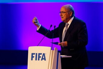 SAO PAULO, BRAZIL - JUNE 10:  FIFA President Joseph Blatter speaks during the opening ceremony of the 64th FIFA Congress at the Expocenter Transamerica on June 10, 2014 in Sao Paulo, Brazil.  (Photo by Alexandre Schneider/Getty Images)