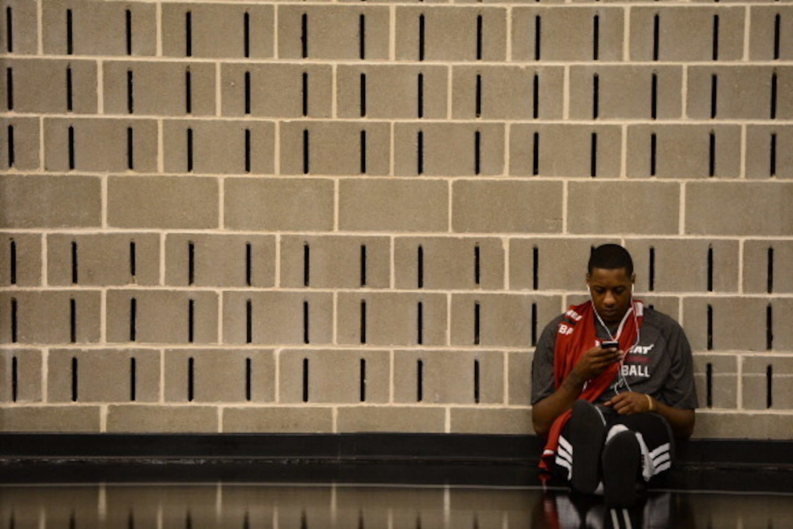 SAN ANTONIO, TX JUNE 7: Mario Chalmers of the Miami Heat participates in practice during media availability as part of the 2014 NBA Finals on June 7, 2014 at the Spurs Practice Facility in San Antonio, Texas. NOTE TO USER: User expressly acknowledges and 