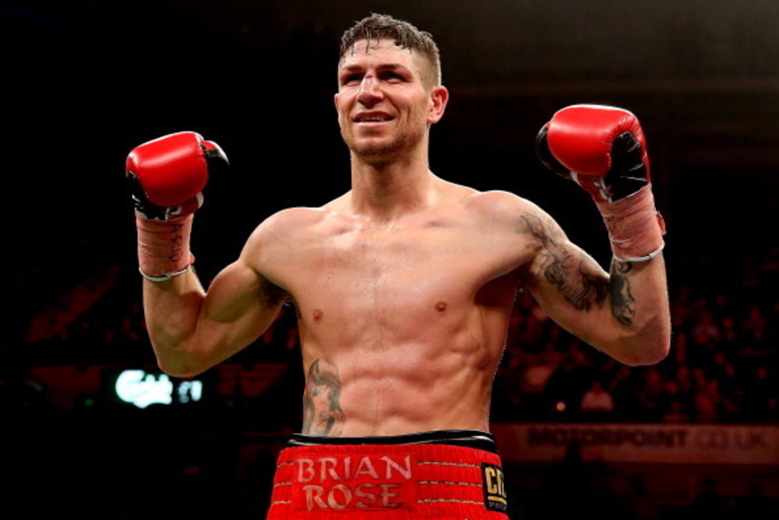 SHEFFIELD, ENGLAND - OCTOBER 26:  Brian Rose celebrates his victory over Javier Maciel during their Final Eliminator for WBO World Light Middleweight Championship bout at Motorpoint Arena on October 26, 2013 in Sheffield, England.  (Photo by Scott Heavey/