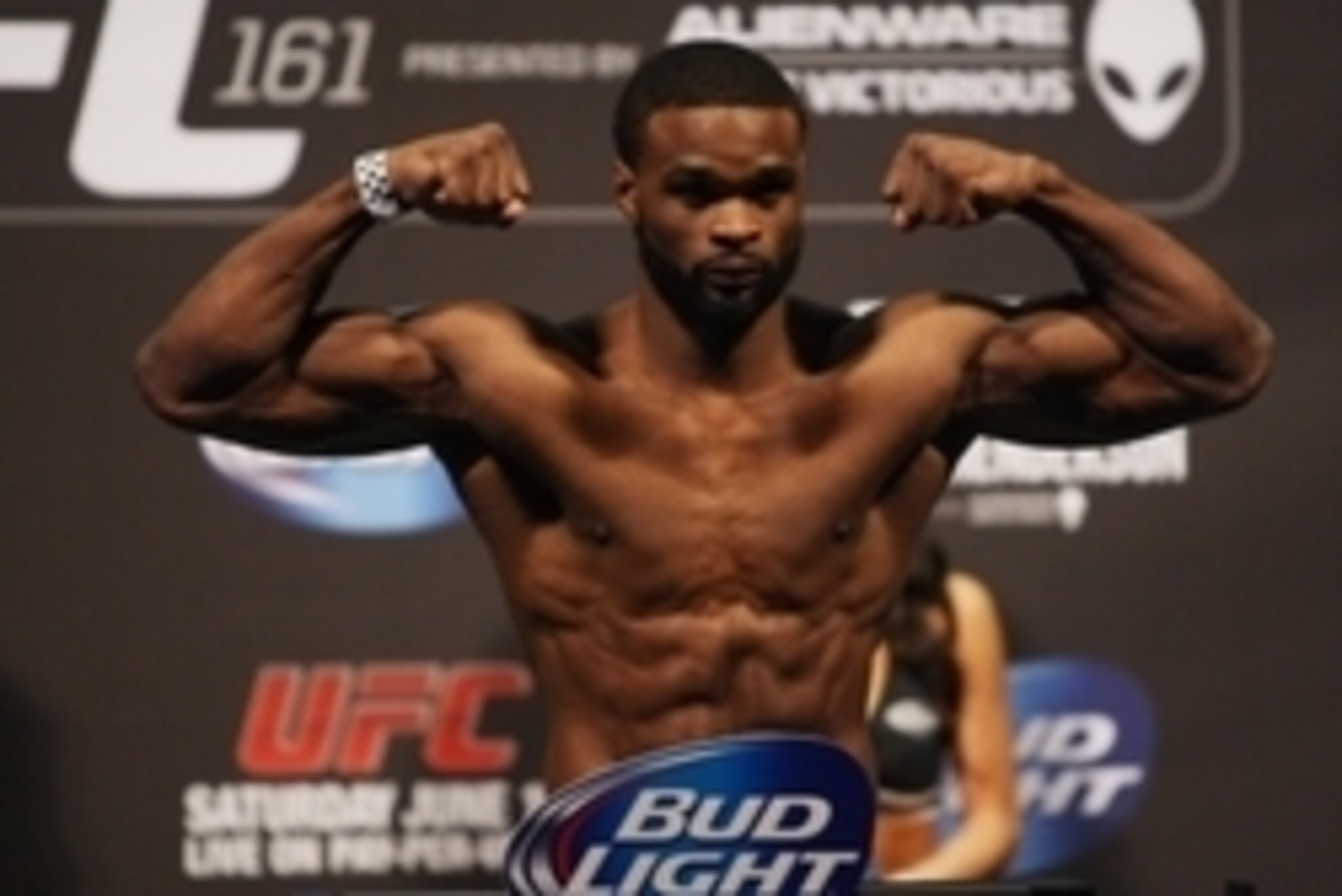 Jun 14, 2013; Winnipeg, Manitoba, Canada; Tyron Woodley during the weigh in at UFC 161 at the MTS Center. Mandatory Credit: Bruce Fedyck-USA TODAY Sports