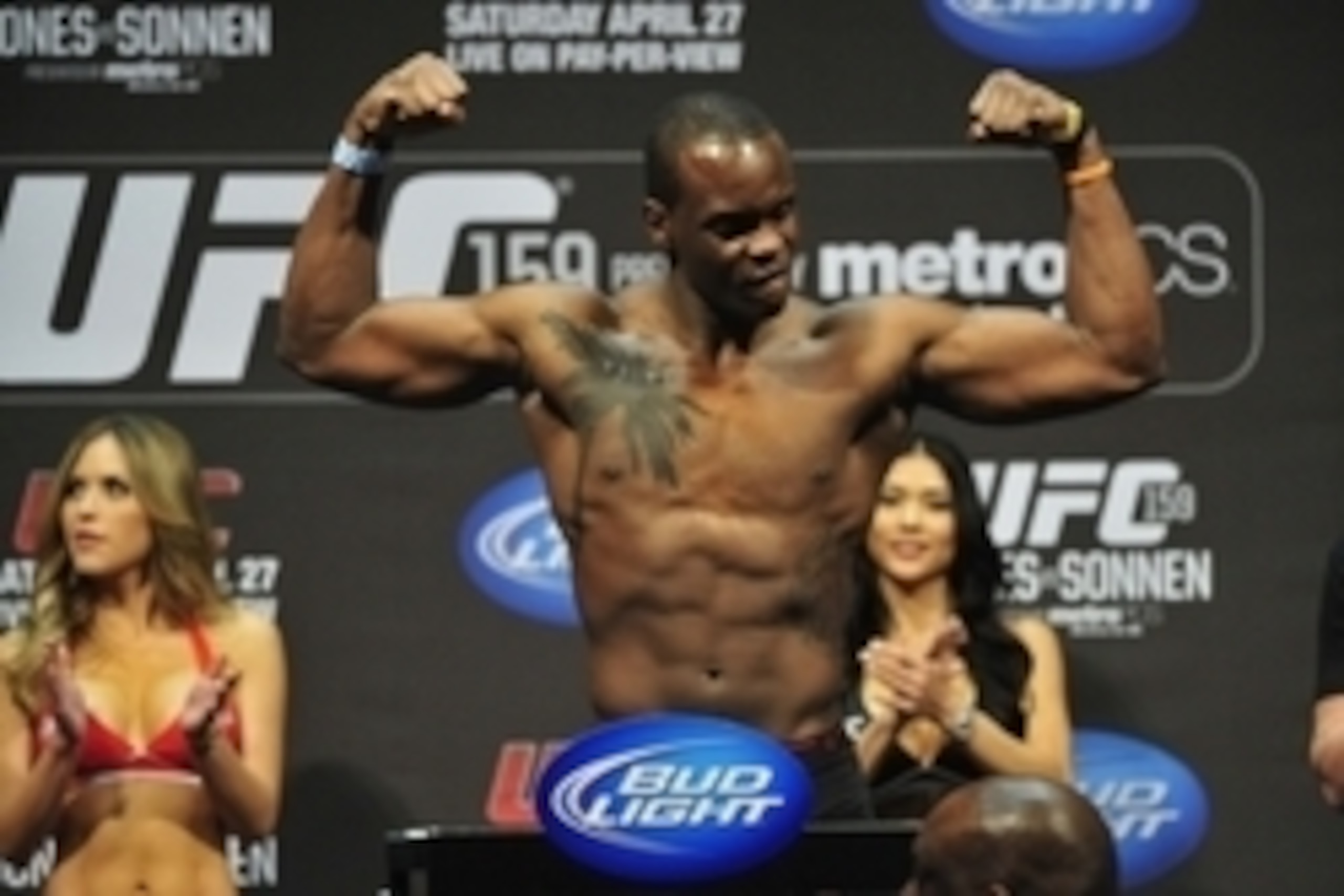 Apr 26, 2013; Newark, NJ, USA; Ovince St. Preux weighs in for his light heavyweight bout against Gian Villante (not pictured) at the Prudential Center. Mandatory Credit: Joe Camporeale-USA TODAY Sports