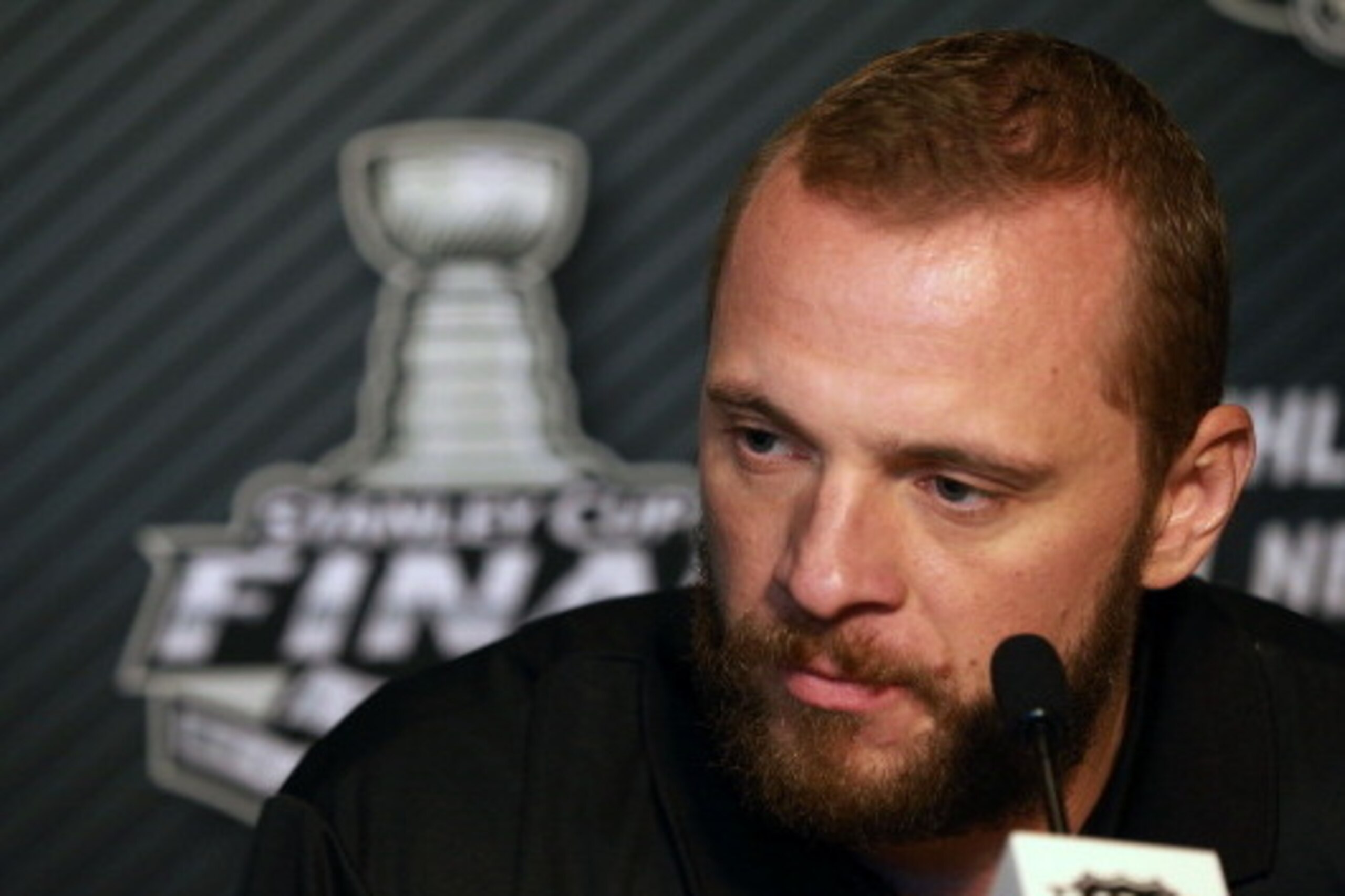 LOS ANGELES, CA - JUNE 03:  Marian Gaborik #12 of the Los Angeles Kings speaks during Media Day for the 2014 Stanley Cup Final at Staples Center on June 3, 2014 in Los Angeles, California.  (Photo by Dave Sandford/NHLI via Getty Images)
